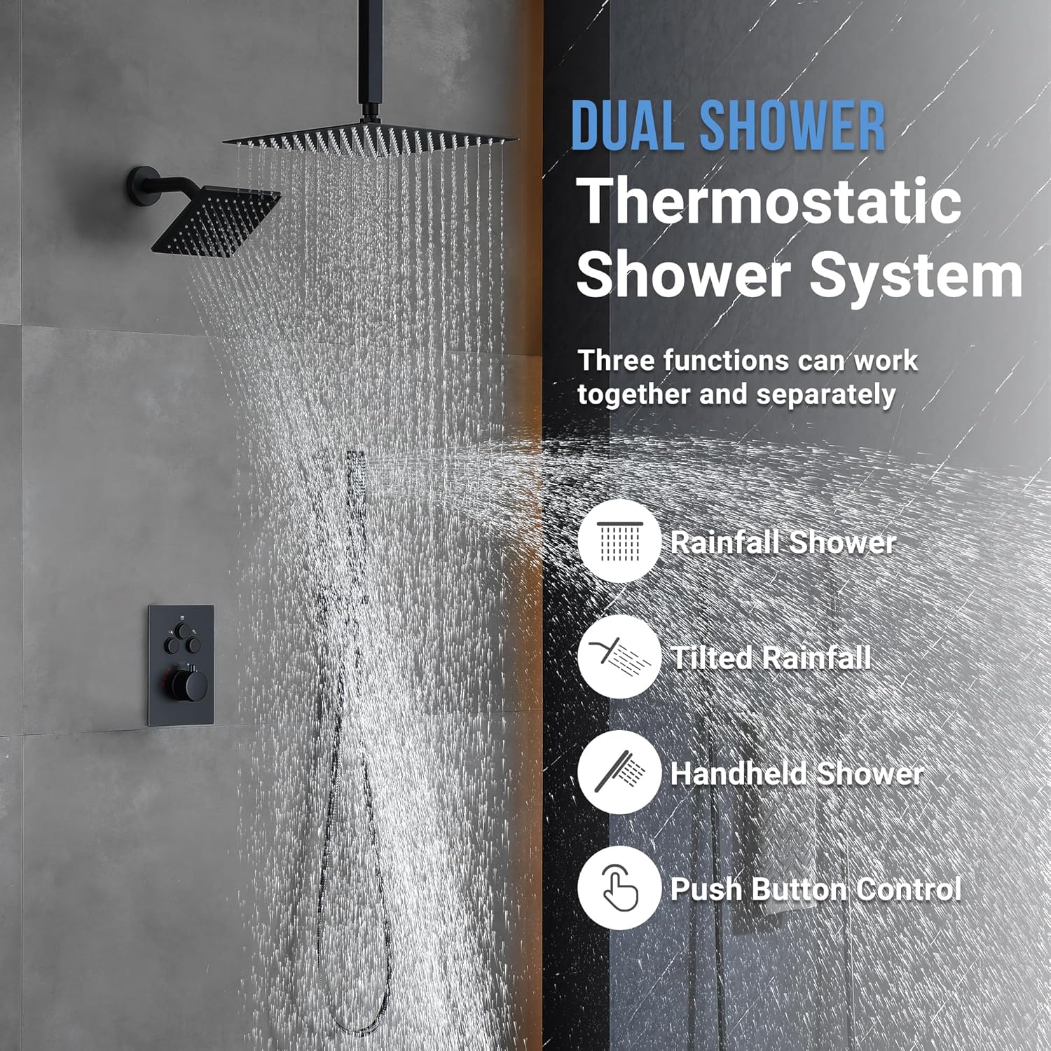 thermostatic dual shower heads system 6-inch high pressure wall head