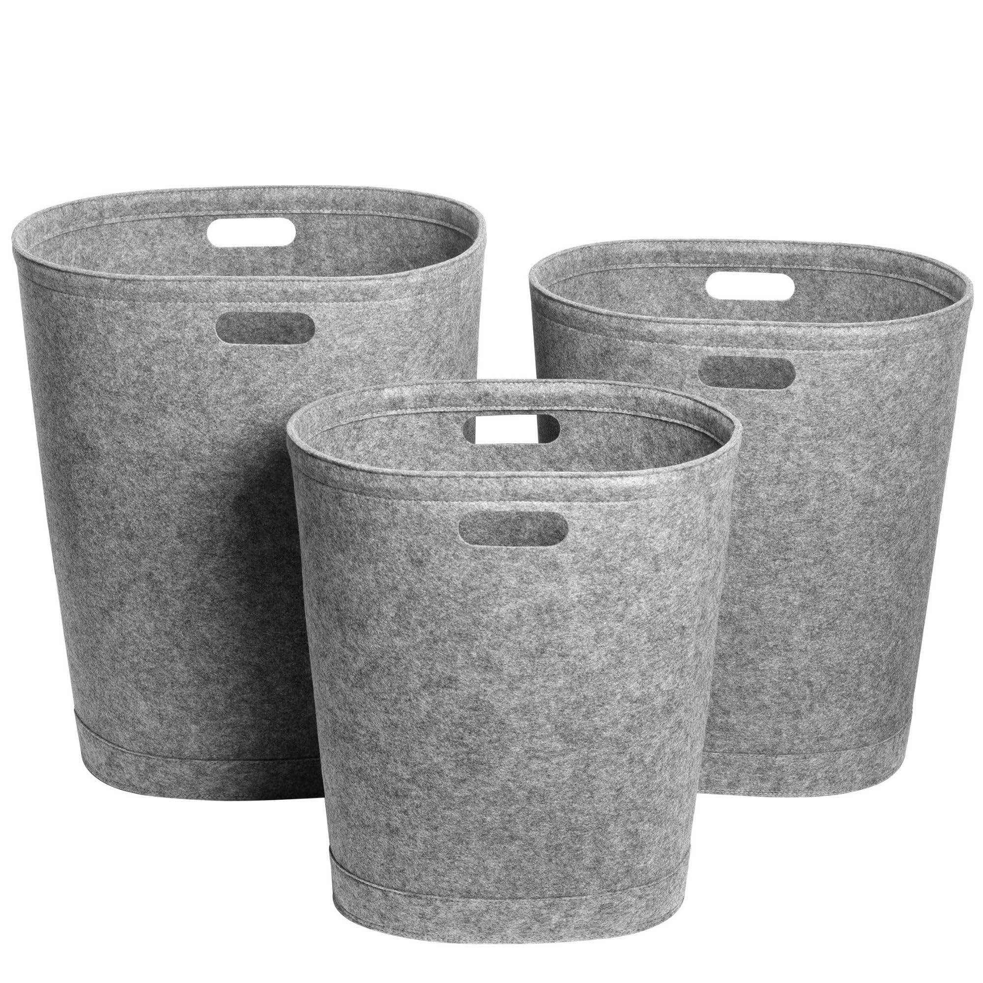 Libaro Gray Set Of 3 Laundry Baskets – Foldable Felt Laundry Hampers 80L, 60L And 40L – Anthracite Grey, Washable With Handles – Oval Laundry Bags For Bathroom, Bedroom & Storage