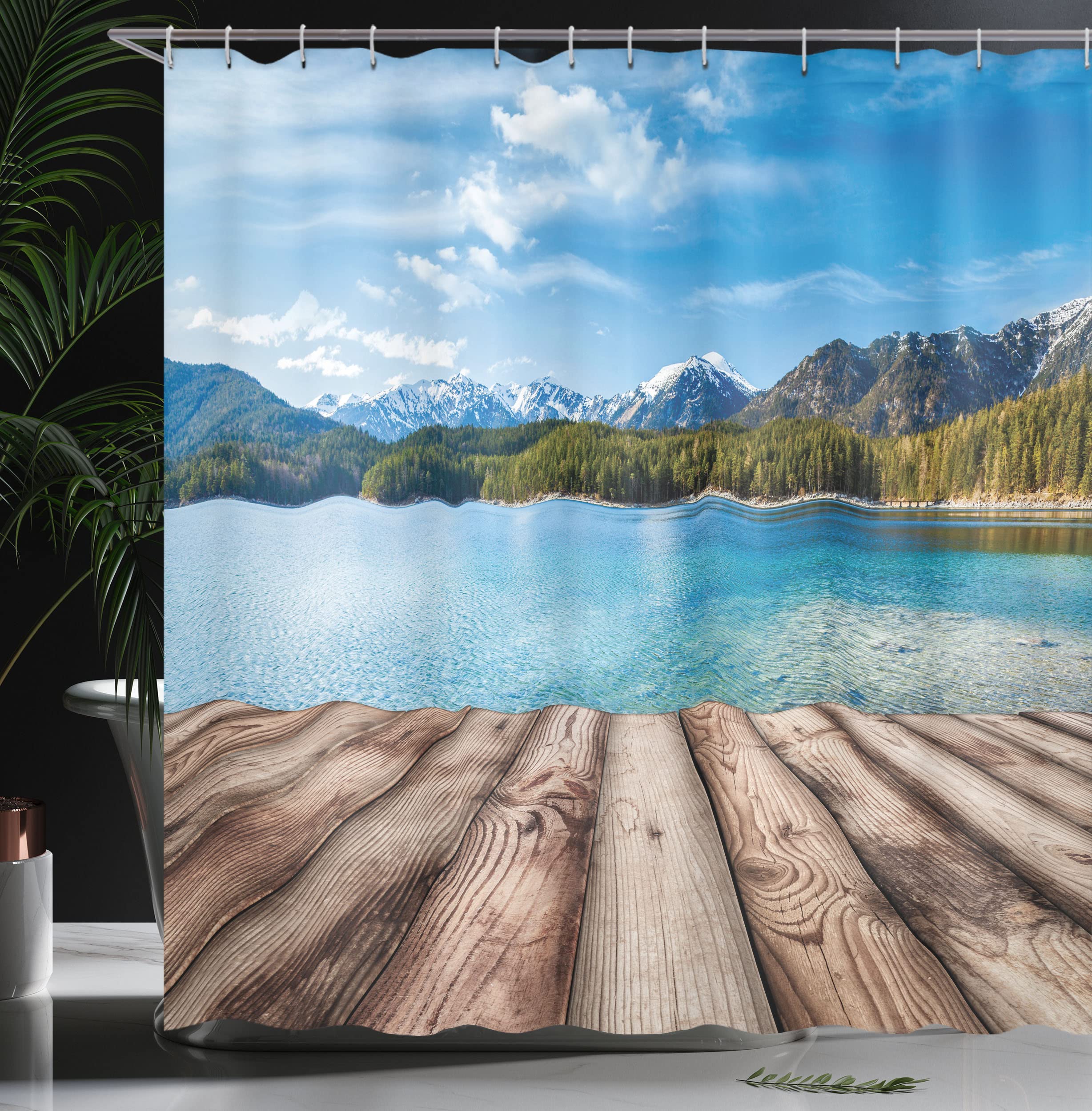 Rustikaler Duschvorhang Wildenten-Muster – Wasserdicht, 152x183 Cm, Mit Haken, Braun & Blaugrün