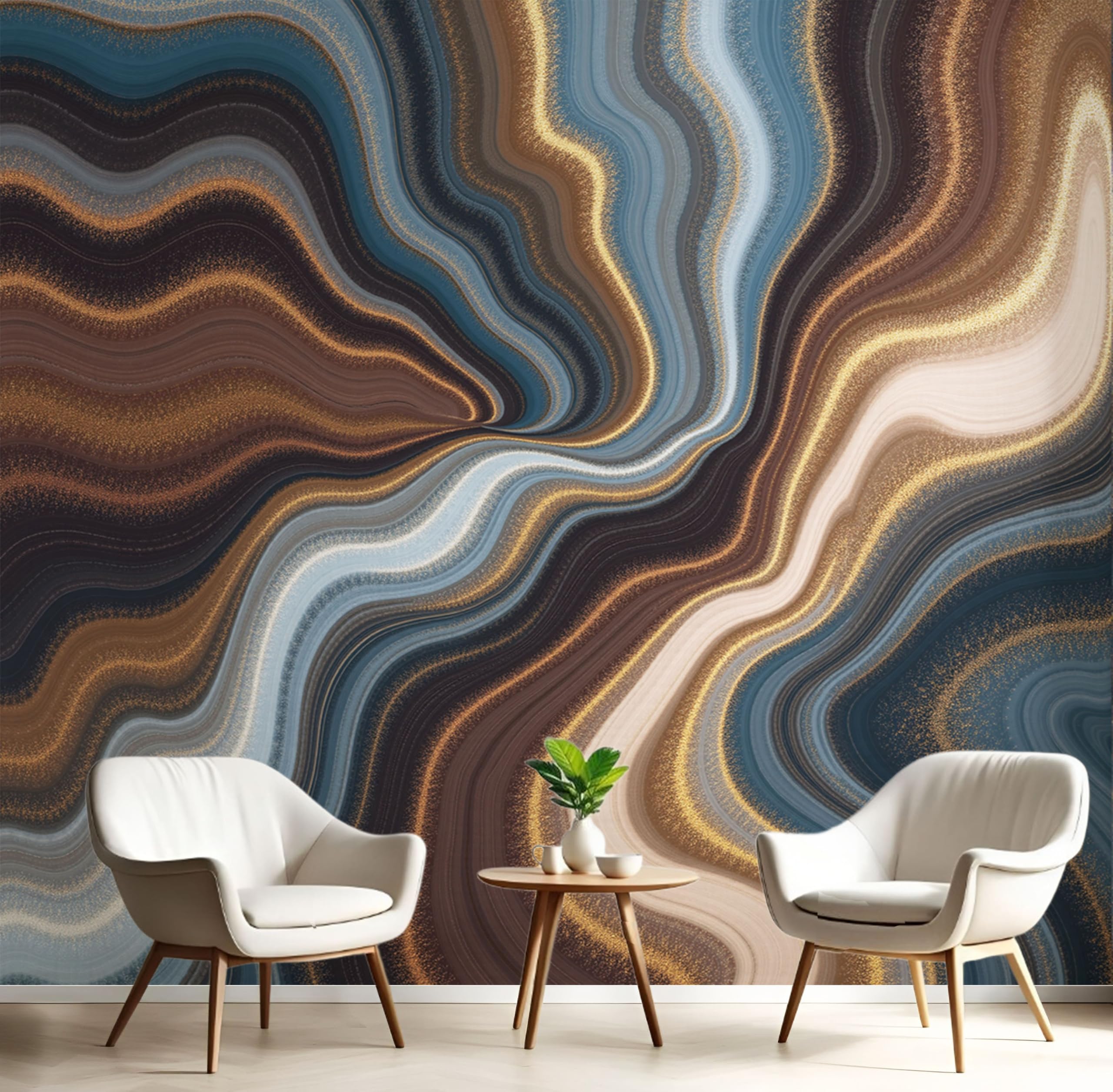 Papier peint panoramique 3D motif ondulé marbre brun 200x140cm