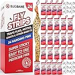 Fly Strips Indoor Sticky Hanging 24pk with Pins. Non Toxic Outdoor Fly Trap Indoor for Home. Flies Tape Paper Trap Ribbon Roll for House Gnat Fruit and Housefly. Bug Catchers for Inside Home Flypaper