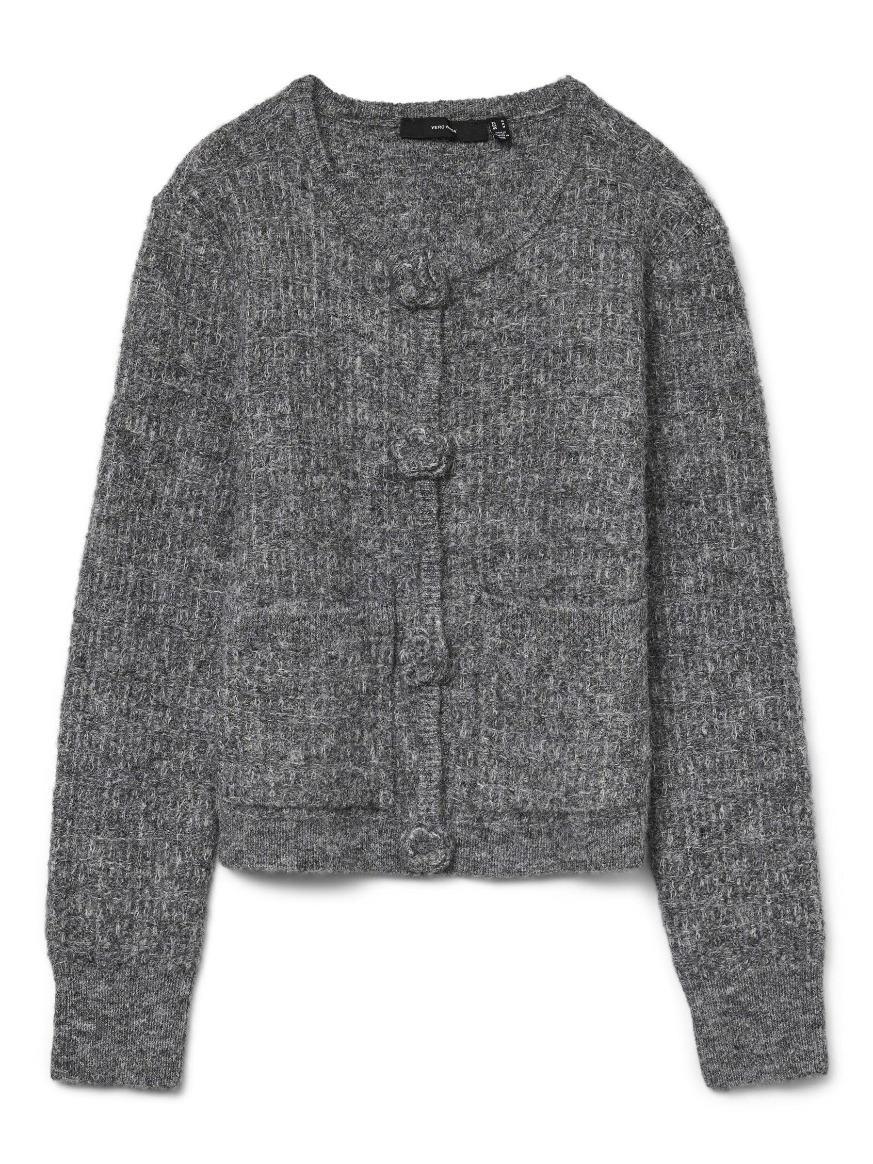 VERO MODA Vmblossom LS O-Neck Cardigan Boo, Medium Grey Melange, XL