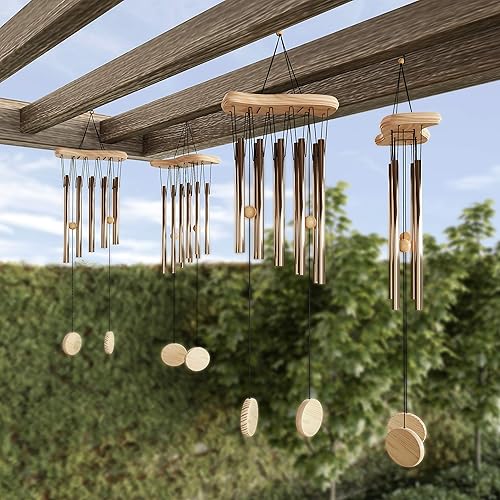 Miniatura 3 de Pure Garden Campanillas de viento de metal y madera, campanillas de metal afinadas de 34.5 pulgadas, tonos relajantes para jardín, patio, porche o