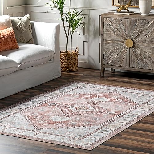 Miniatura 9 de nuLOOM Lawrence - Alfombra tradicional ultrafina, lavable a máquina, 5 x 8 pulgadas, color rubor