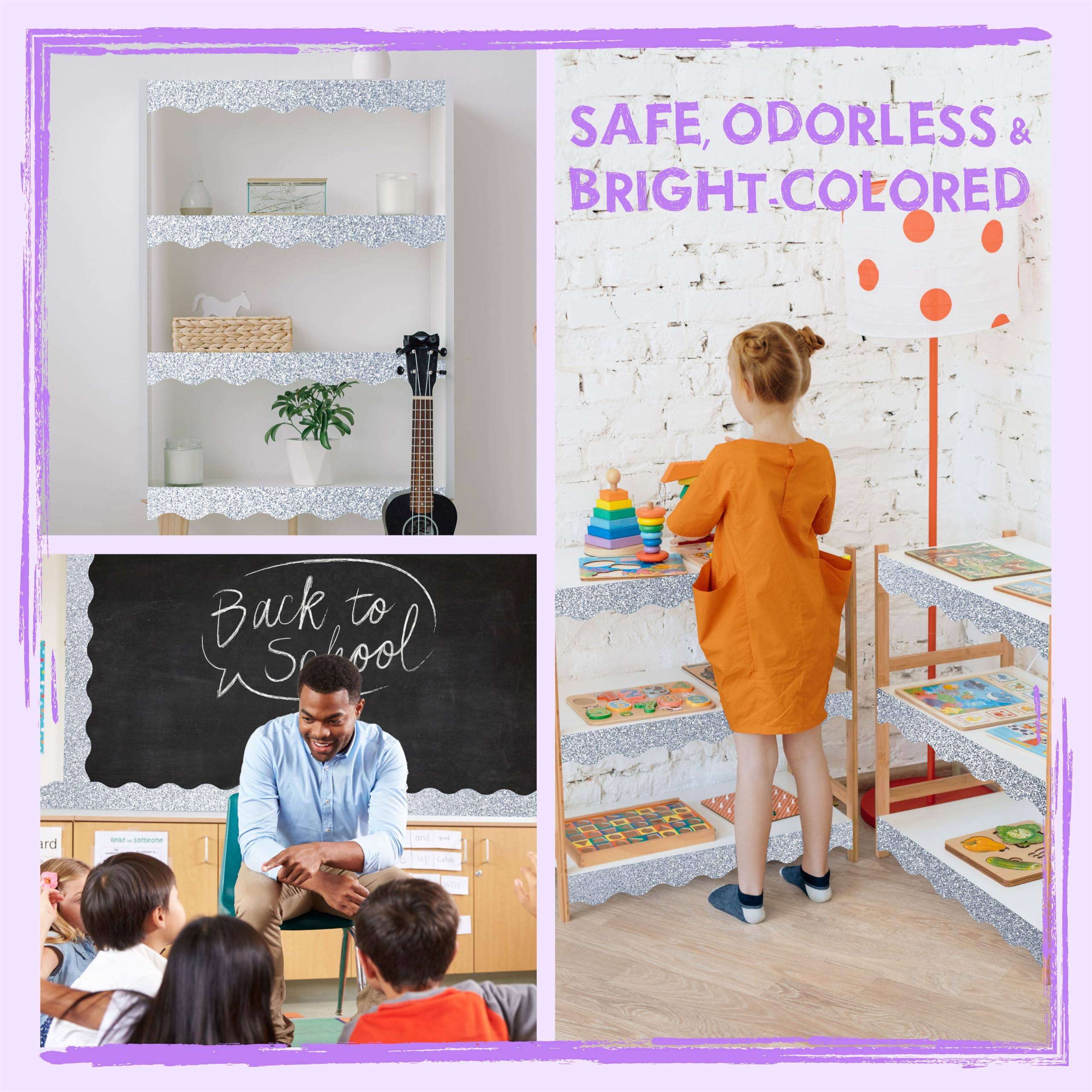 60 Feet Bulletin Board Borders – 45 Sheets Of Glittering Scalloped Trim, Black, For Classroom, Office, Home & Party Decor
