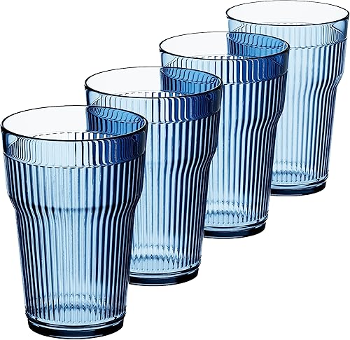 Elle Decor Vasos de agua acrílicos, juego de 4, vasos irrompibles, vasos de plástico apilables y reutilizables, uso en interiores y exteriores para