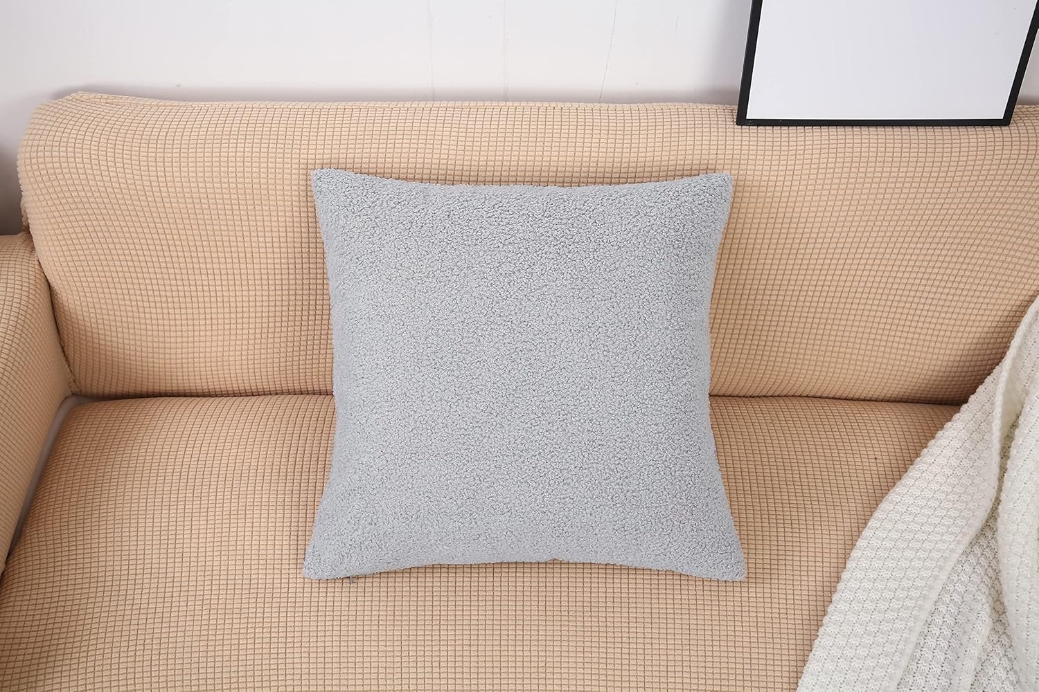 TangDepot Pack of 2 Luxury Faux Shearling Fluffy Throw Pillow Covers, Square Pillow Covers, Euro/European Shams - (24"x24" 2 Pieces, A12 Light Grey)