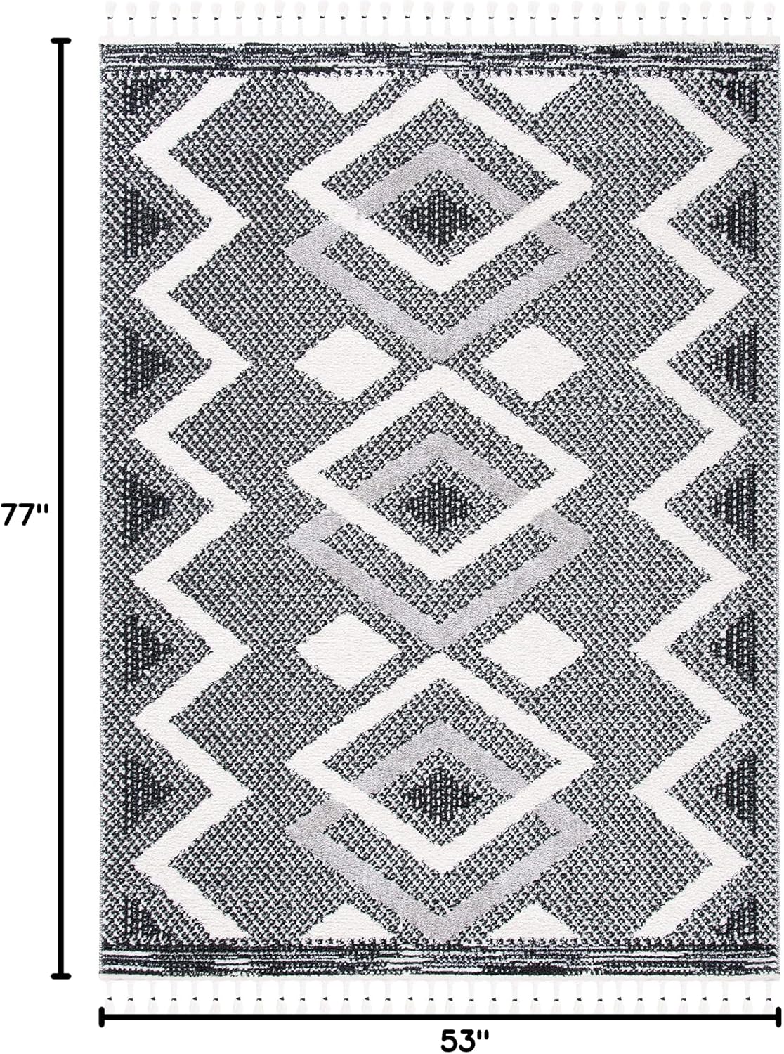 SAFAVIEH Moroccan Tassel Shag Collection Accent Rug - 4'5" x 6'5", Ivory & Black, 0.75-inch Thick Ideal for High Traffic Areas in Entryway, Living Room, Bedroom (MTS452A)