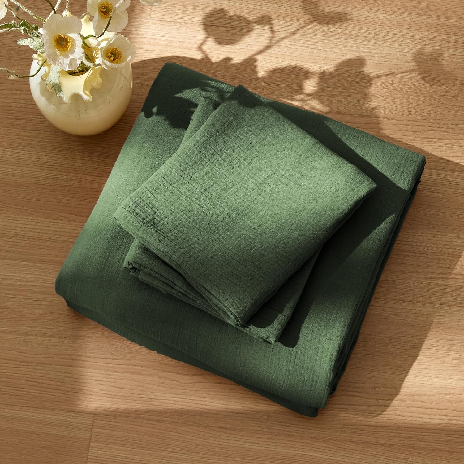Bedsure Muslin Duvet Cover King Size - Cotton Blend Rayon Derived from Bamboo, Cooling Duvet Covet for Hot Sleepers - Ultra-Soft & Breathable Bedding Set for All Seasons(Olive Green, 104"x90") - Image 9