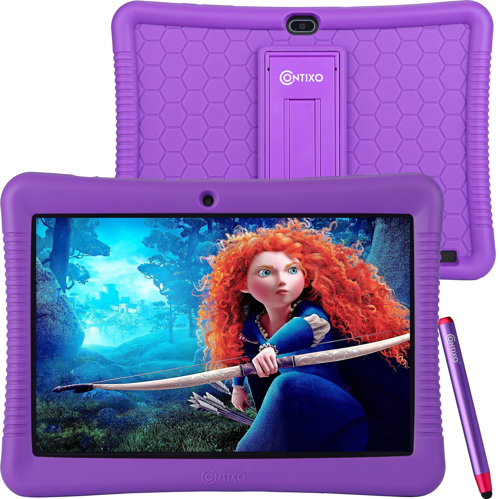 Contixo Kids Tablet K102, 10-inch HD, Ages 3-7, Toddler Tablet with Camera, Disney E-Books Pre-installed, Parental Control, Android 10, 64GB, WiFi, Learning Tablet for Children, Kid-Proof Case, Purple