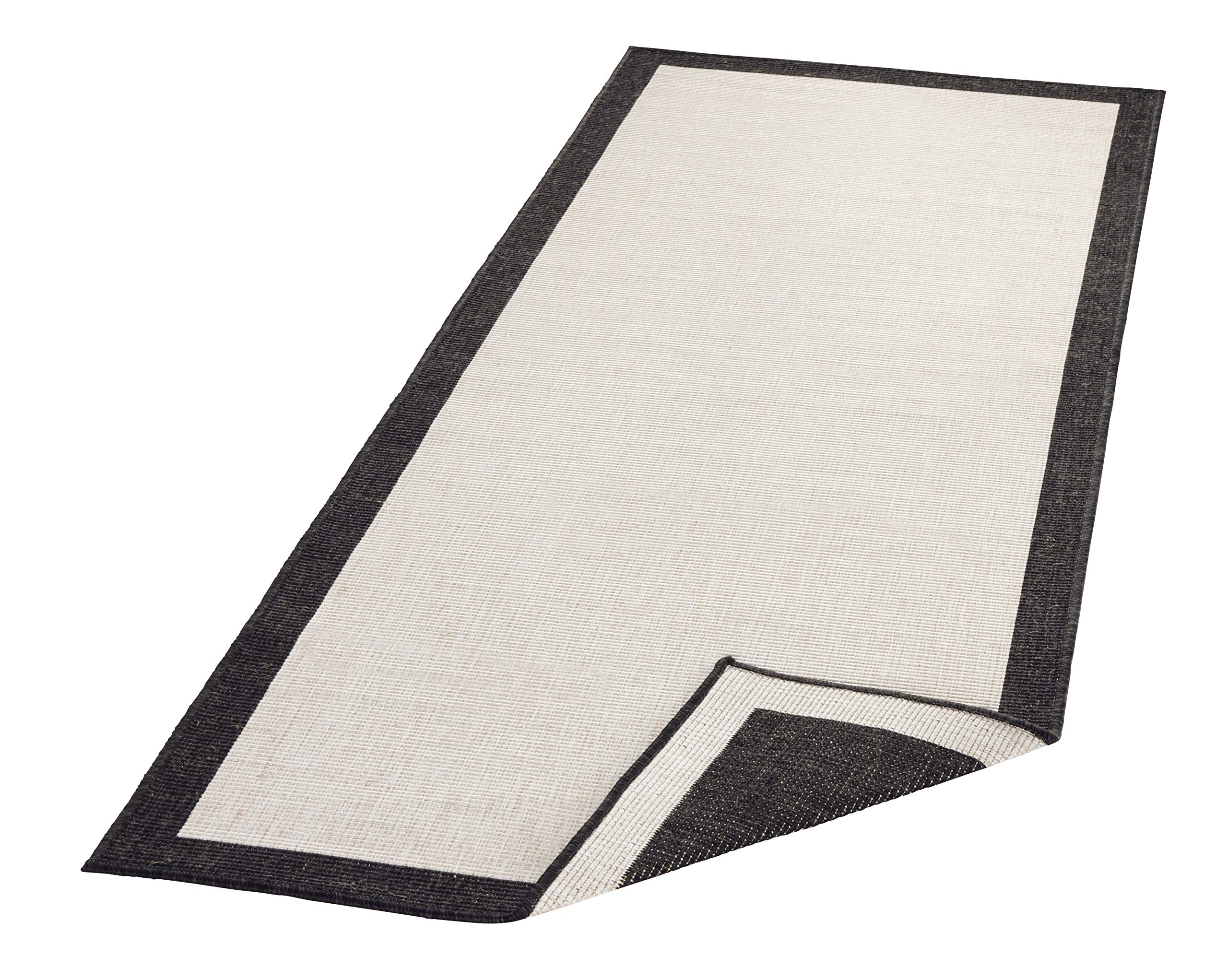 NORTHRUGS In- und Outdoor Teppich Panama 80x350cm - Wendeteppich Wetterfest Modernes Uni Design mit Bordüre Läufer für Balkon Terrasse Garten Wintergarten Wohnzimmerteppich Wasserfest in Schwarz Creme