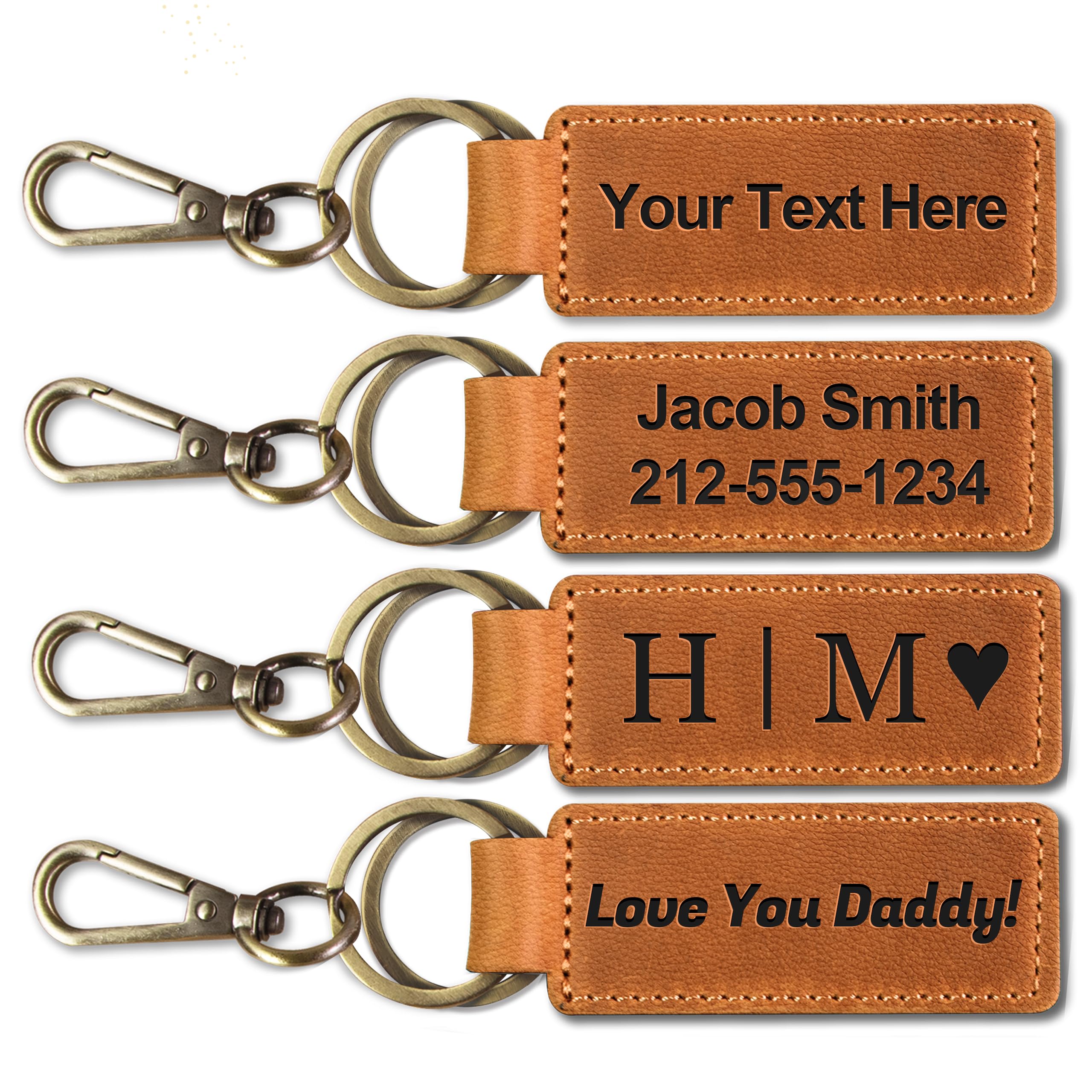 Caramel Sweet LifeCustom Key chain for Men, Personalized Leather Keychain for Dad, Boyfriend, Handmade Gift for Father's Day and Graduation
