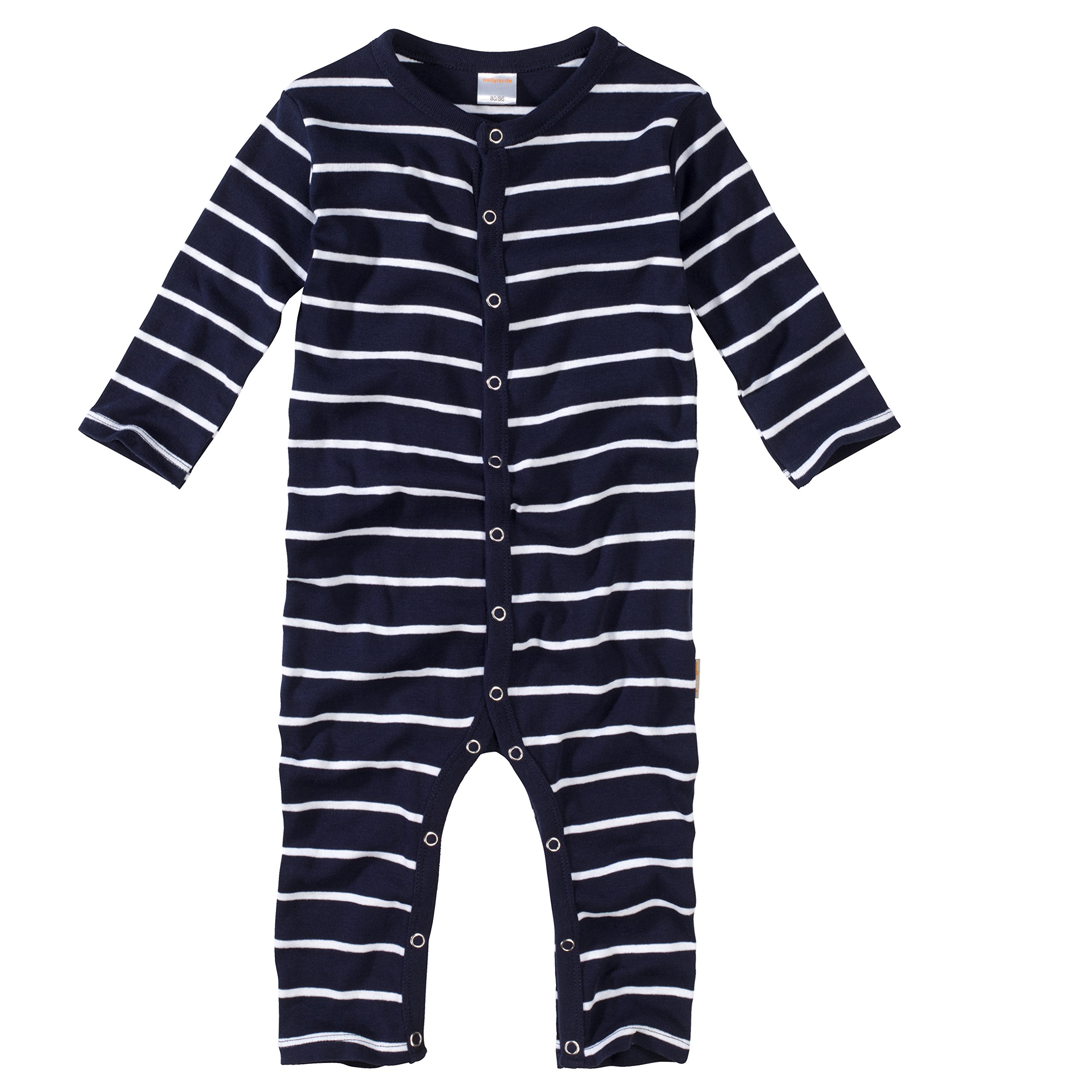 wellyou, Schlafanzug, Pyjama für Jungen und Mädchen, Einteiler Langarm, Baby Kinder, gestreift, Geringelt, Feinripp 100% Baumwolle, gr 56-134, Made in Europe