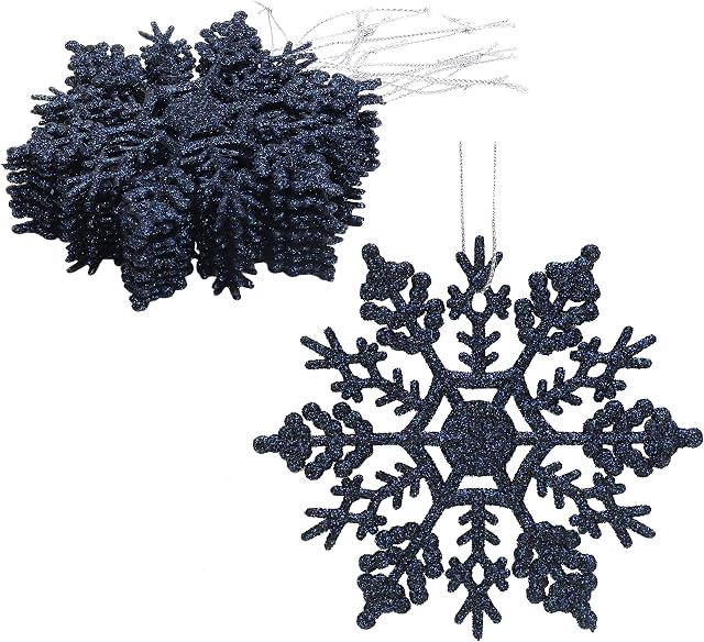 Christmas Concepts® Pack of 12-10cm Glitter Snowflake Hanging Decorations - Christmas Decorations (Midnight Blue)