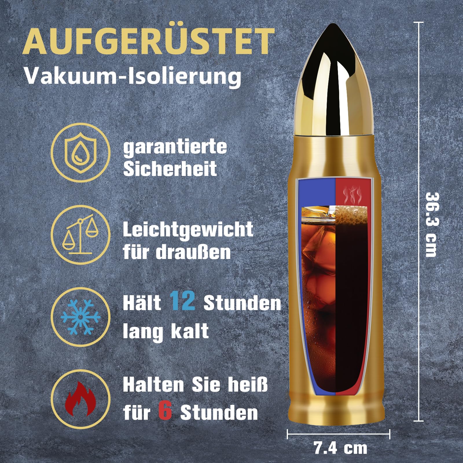 Grogife Set of 2 Eierförmiger Rainbow Thermobecher + 1L Bullet Thermobecher, Geschenk für Männer