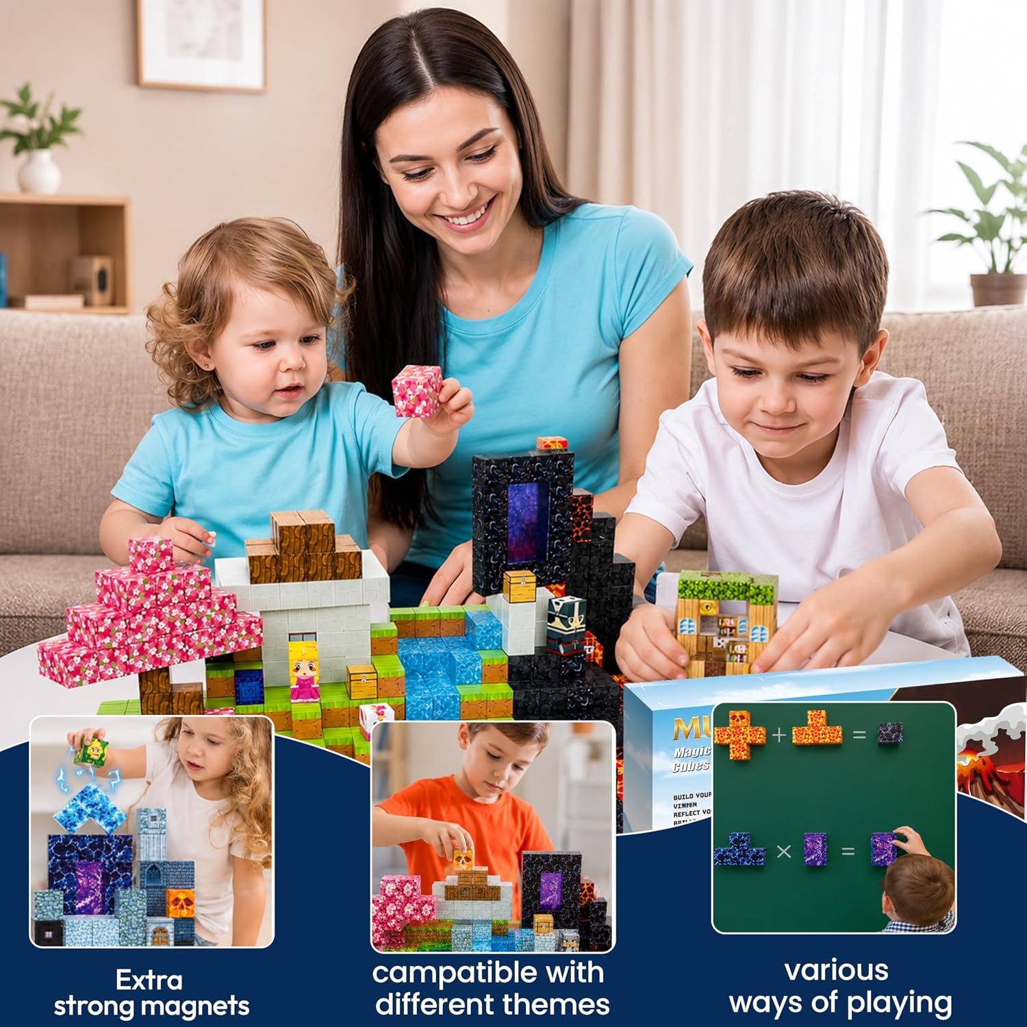 200PCS Magnetic Building Blocks for Kids Ages 3+ - STEM Magnet Cubes Educational Set, Montessori Sensory Learning Toys for Boys & Girls, Indoor Outdoor Kids Birthday Gift.