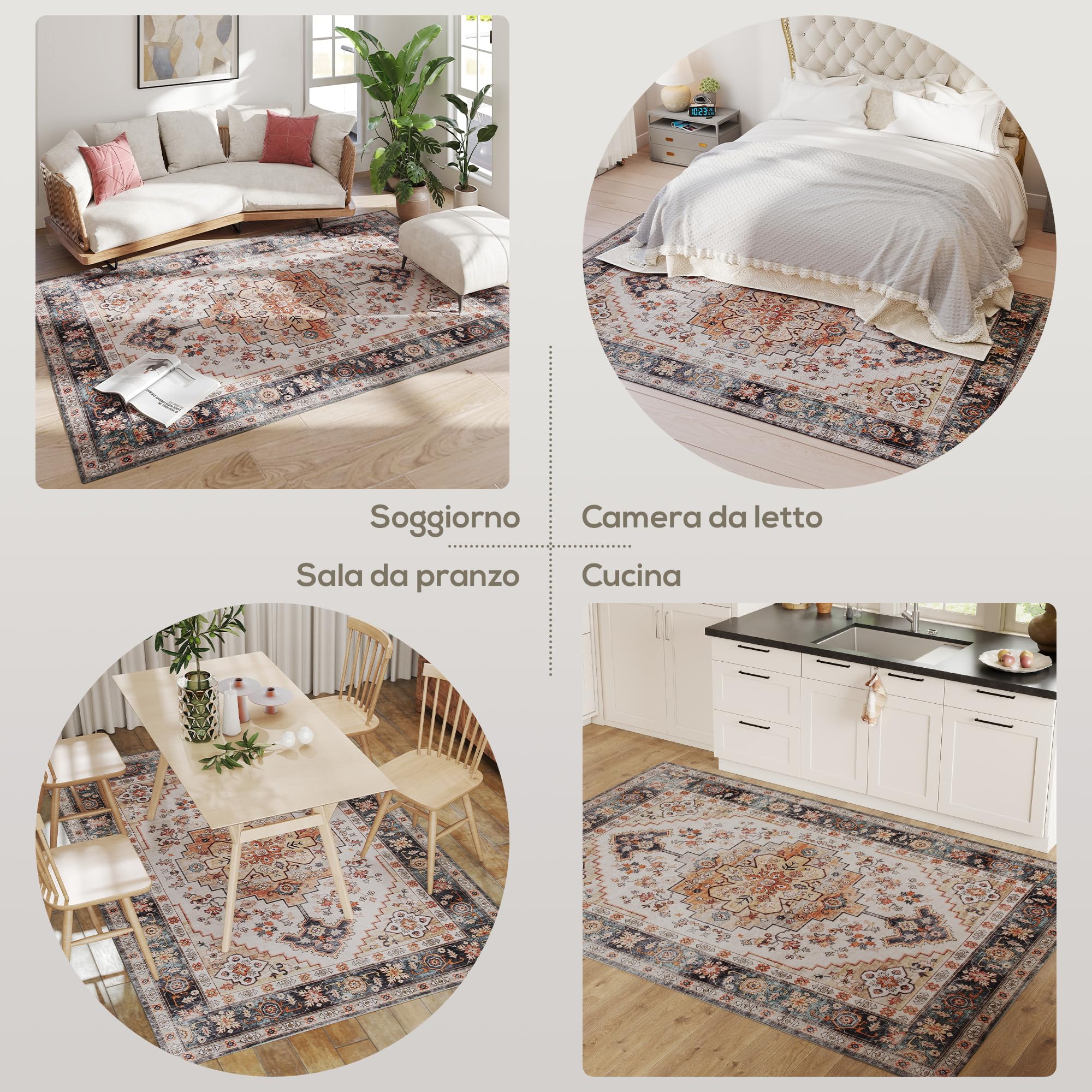 HOMCOM Tappeto Stile Bohemien Antiscivolo e Lavabile 230x160 cm Marrone | Tappeto per Salotto e Camera da Letto, Pelo Corto