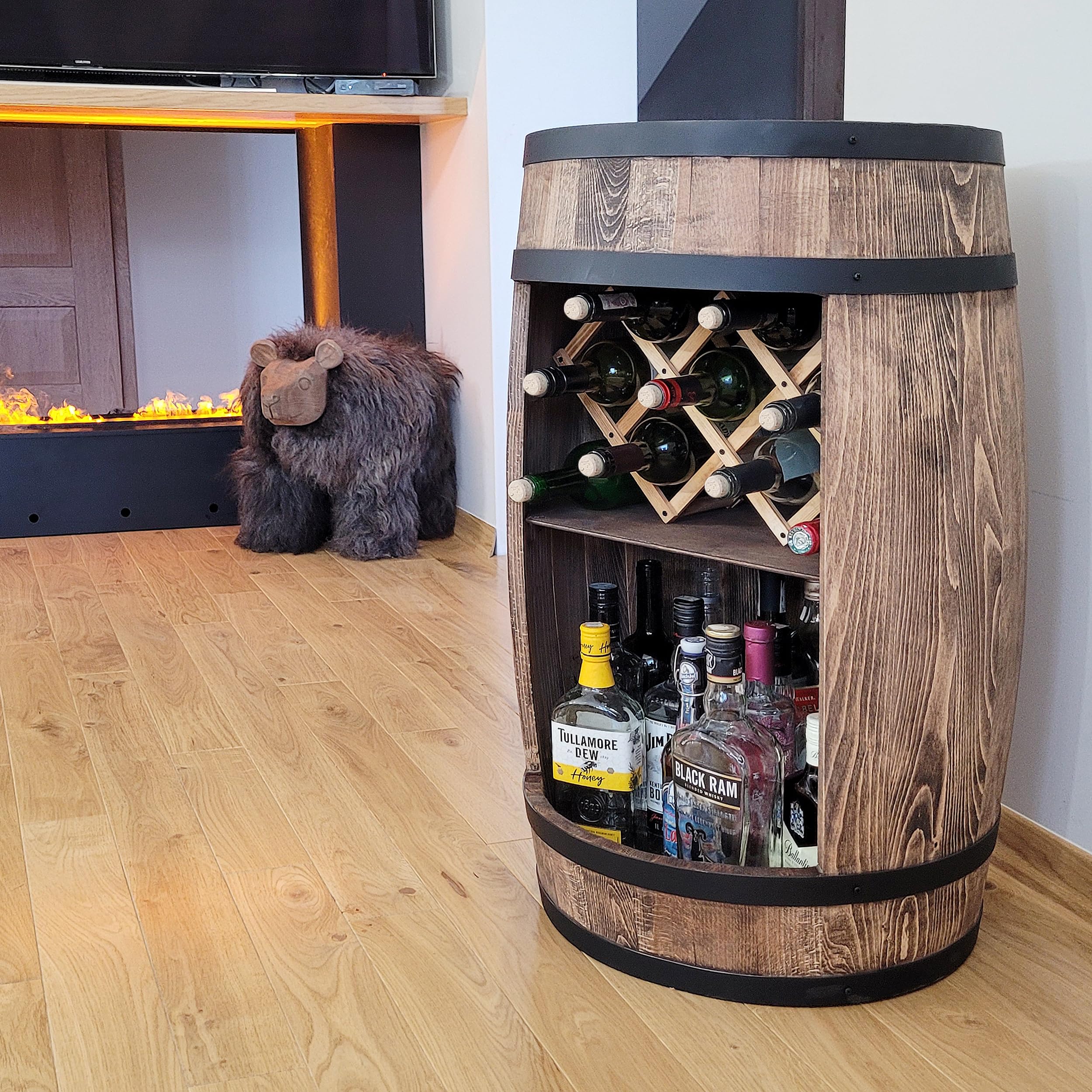 Barril de Madera Con Soporte para Vinos, 80 x 50 cm, Minibar, Whisky