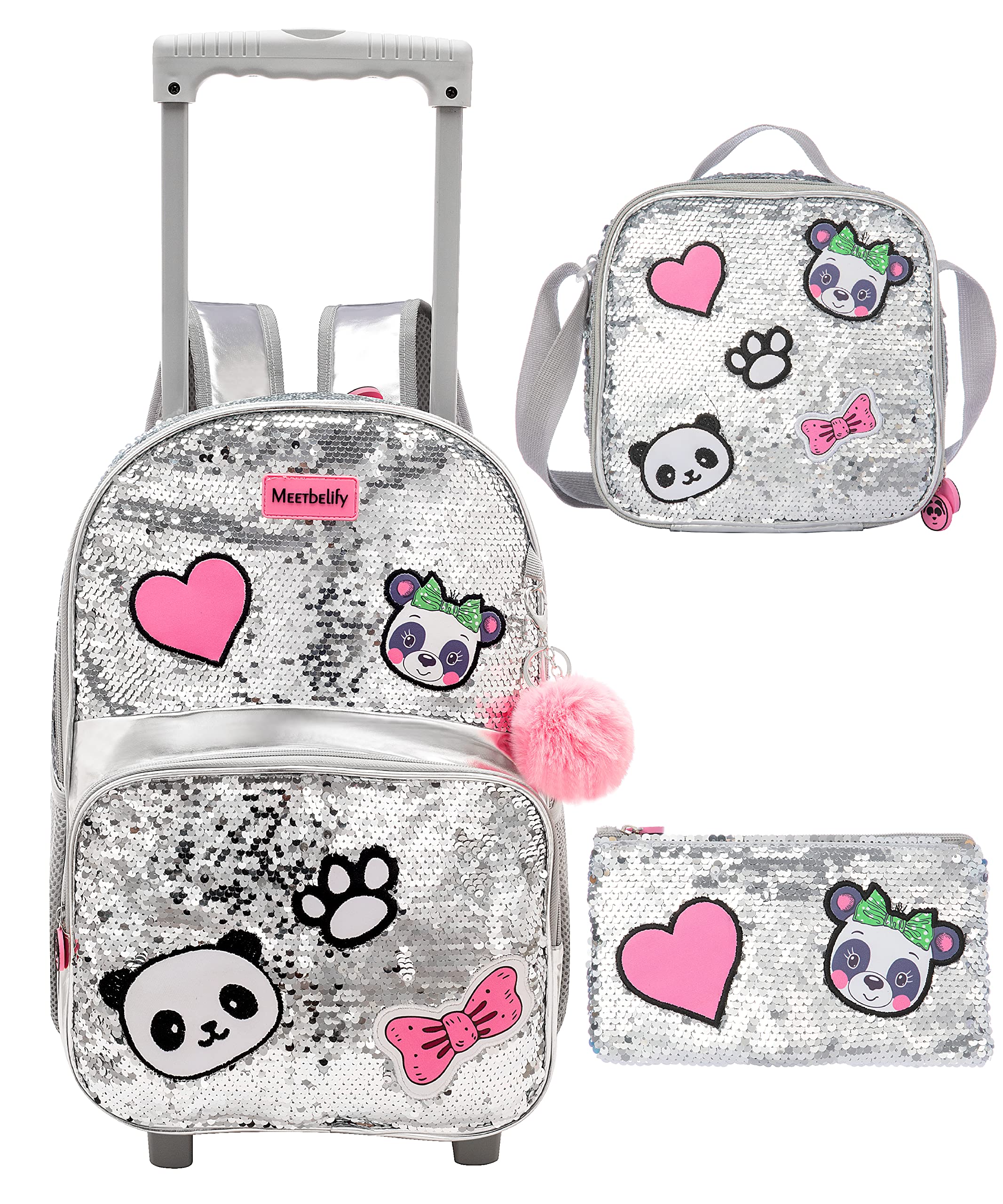 HTgroce Mochila Escolar con Carrito de Lentejuelas Trolley