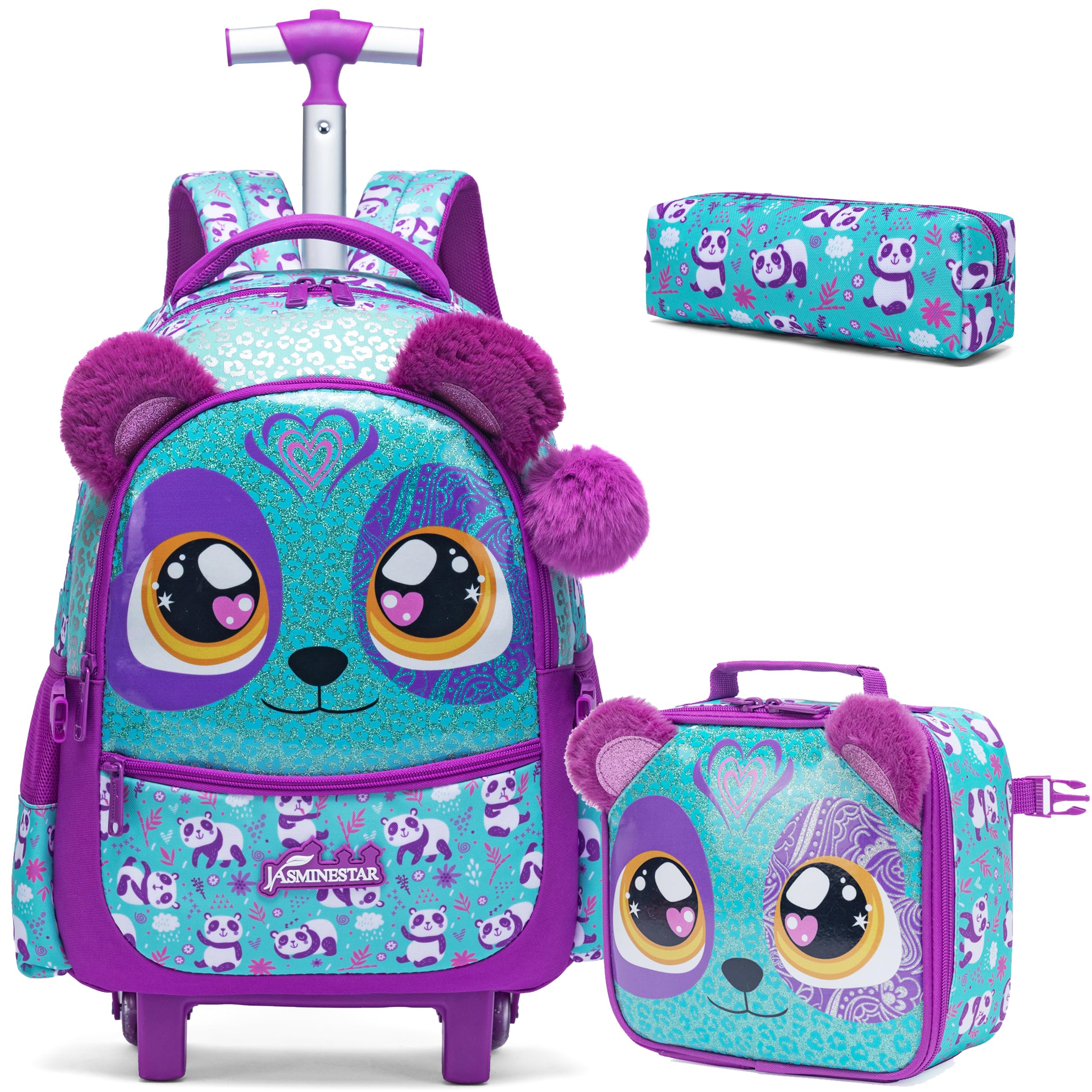 HTgroce Mochila Escolar con Ruedas Niña, Mochilas con Carrito de Trolley Escolar,Traiga un Estuche para lápices y una Bolsa para el Almuerzo.