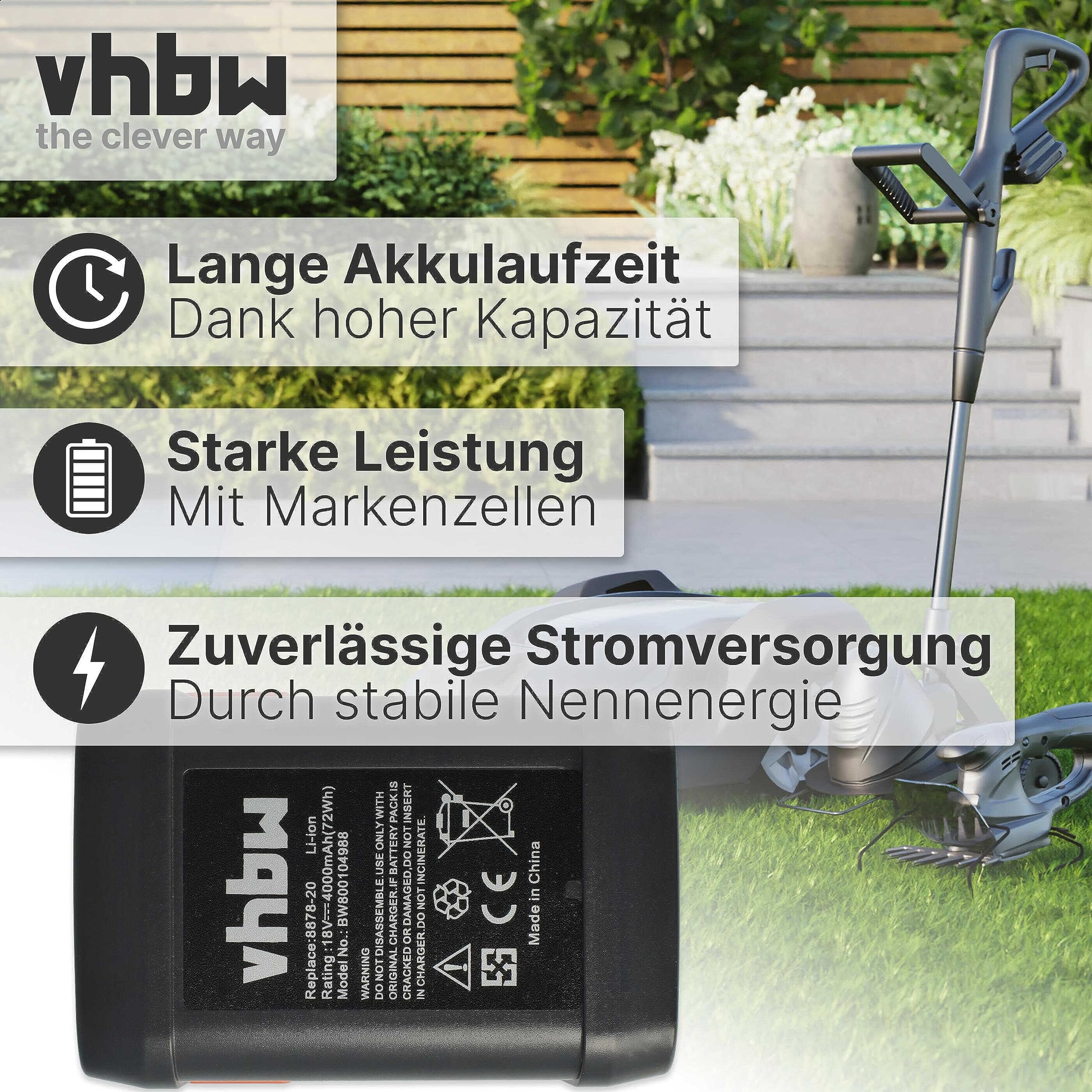 vhbw Akumulator pasujący do akumulatorowych nożyc do żywopłotu Gardena EasyCut 50-Li/EasyCut Li-18/50, 8873, 8877 jak 8835, 8835-20, 8839, 8839-20 - (litowo-jonowy, 400 mAh, 18 V)