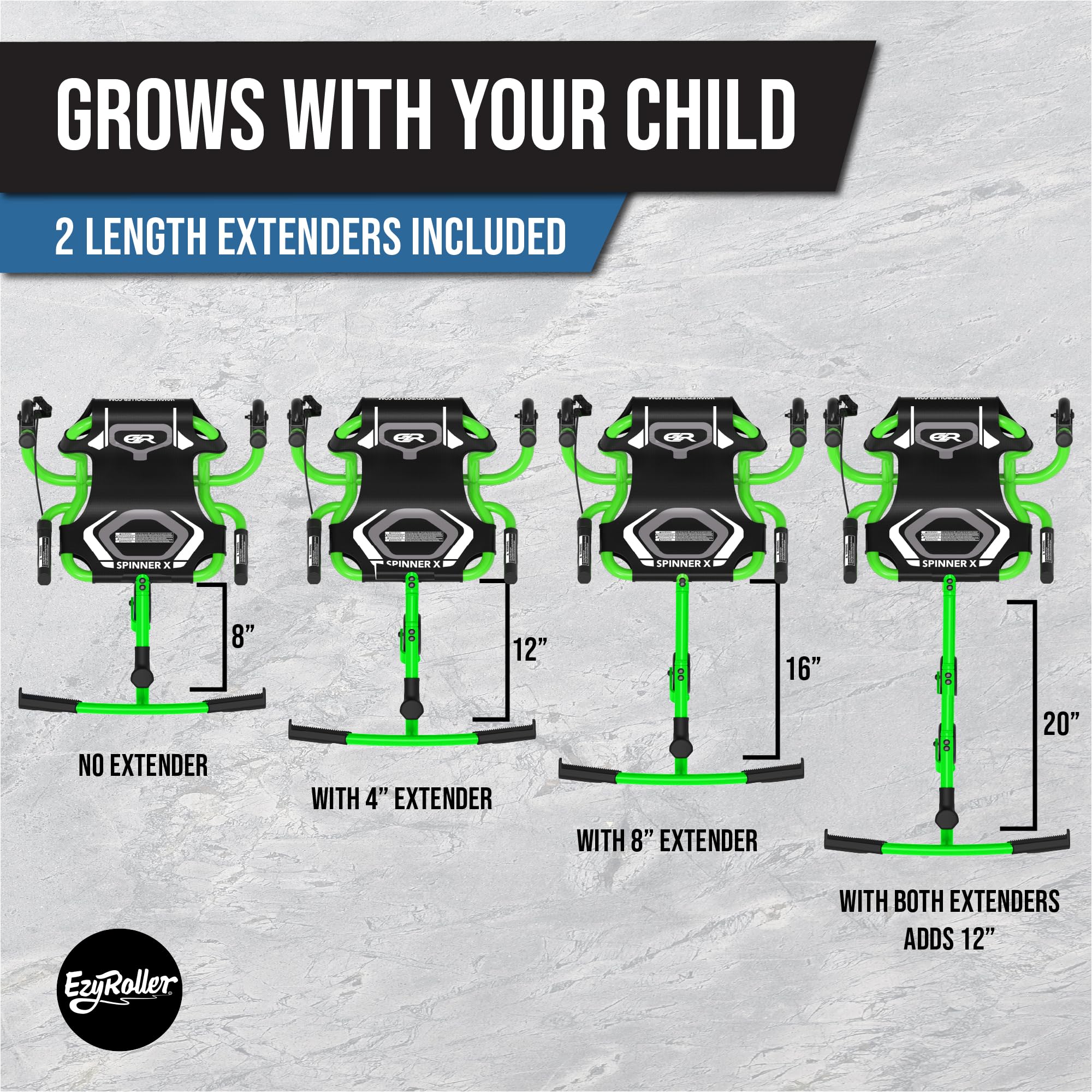 EzyRoller Spinner Ride On Scooter for Kids & Toddlers, Outdoor Ride on Toy with Caster Wheels for Drifting & Tight Turning, Up to 150 lbs, Ages 4 & Up - Green