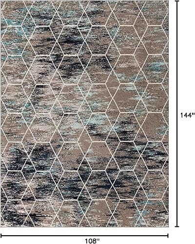 Miniatura 2 de Unique Loom - Alfombra con diseño geométrico, colección Trellis Frieze (9 x 12 pies, azul multicolormarfil)