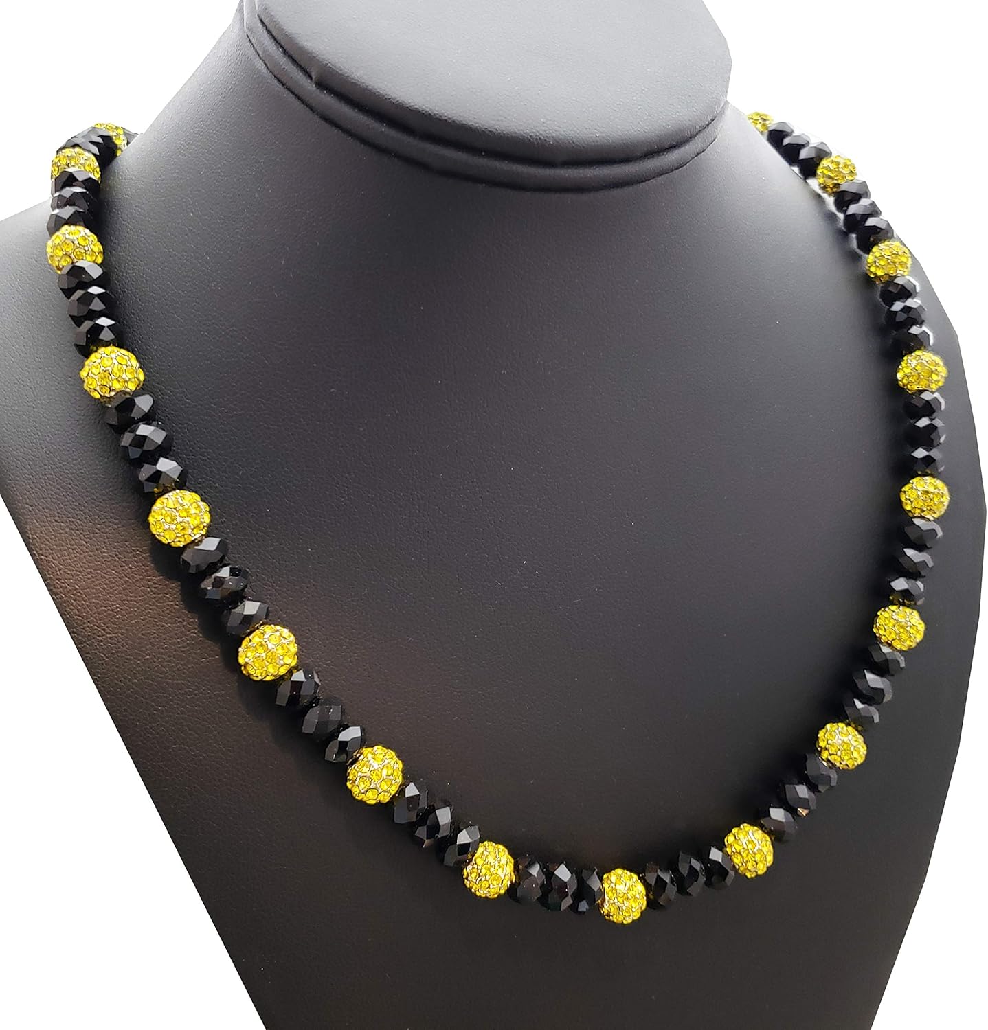 HIP HOP BLING RAPPER'S GOLD PT SHAMBALLA BLACK BEAD 8mm 24" CHAIN NECKLACE