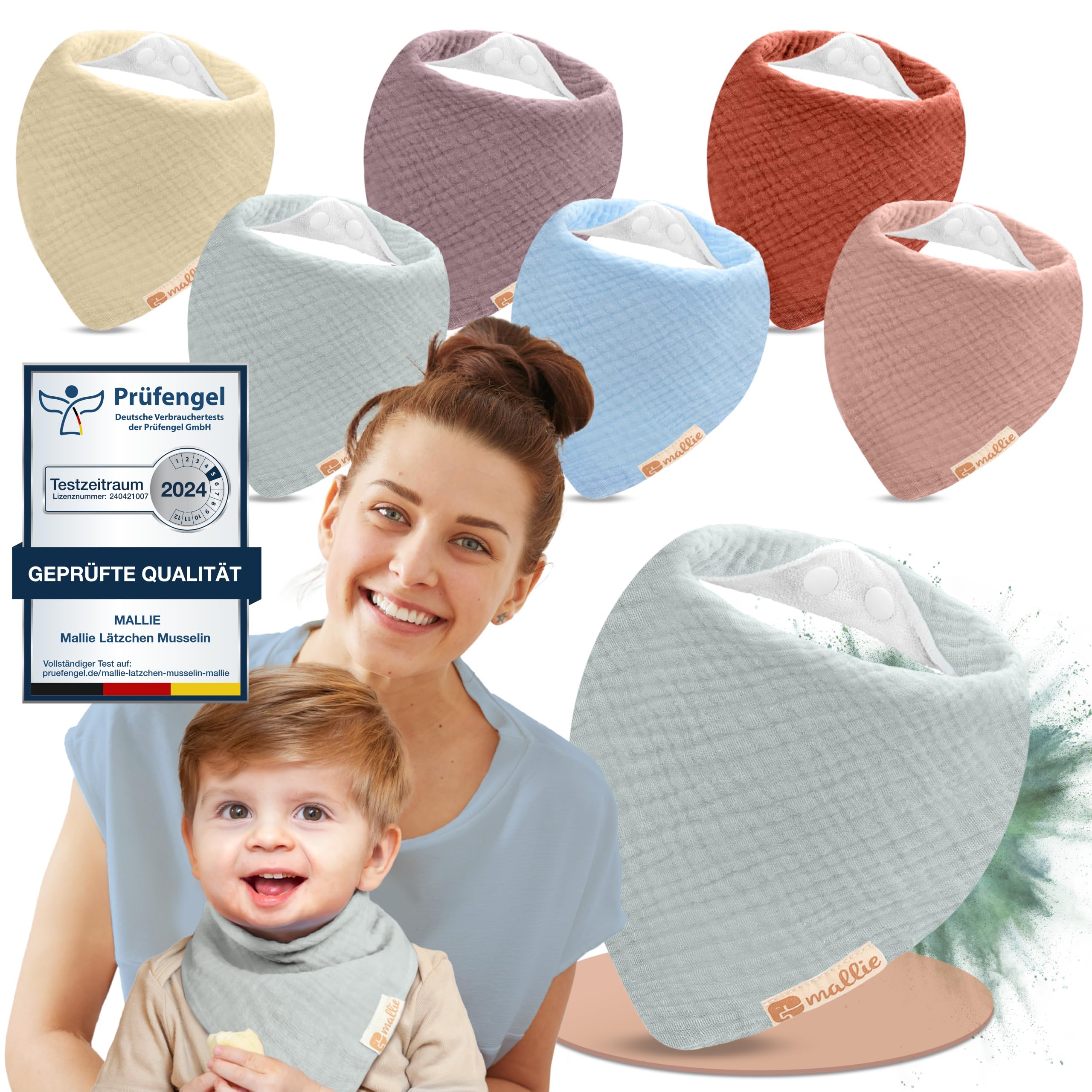 Mallie® Frottee Lätzchen Baby im 6er Set | Superweiches Musselin Halstuch als Bibs, Dreieckstuch oder Baby Lätzchen | Neue Babylätzchen in Dreiecksform | Sabberlätzchen sowie Halstücher