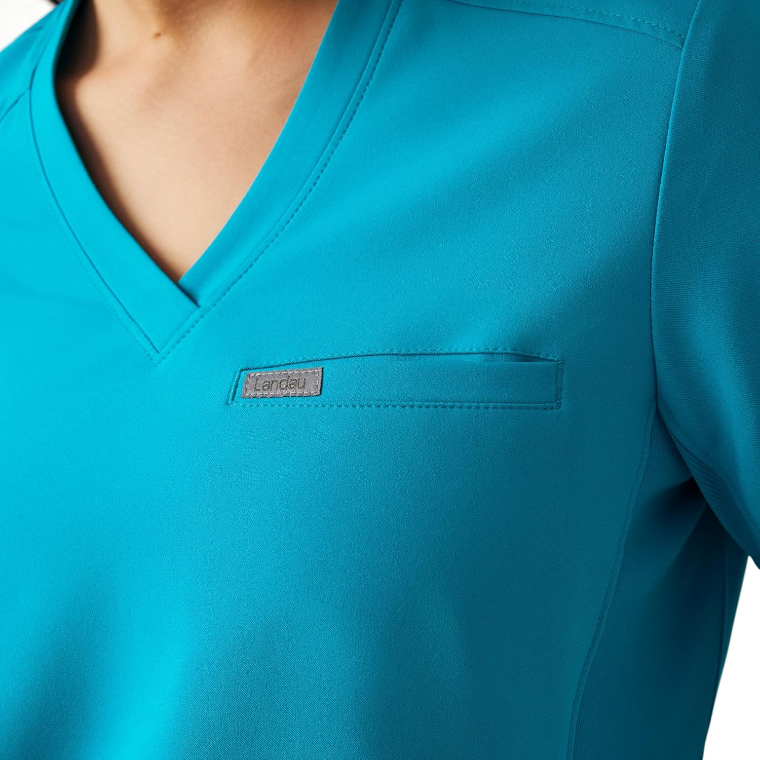 Landau Forward Women's Tailored Fit Stretch Tuckable 2-Pocket V-Neck Scrub Top with Zipper Pocket and Rib-Knit Neckline LT101
