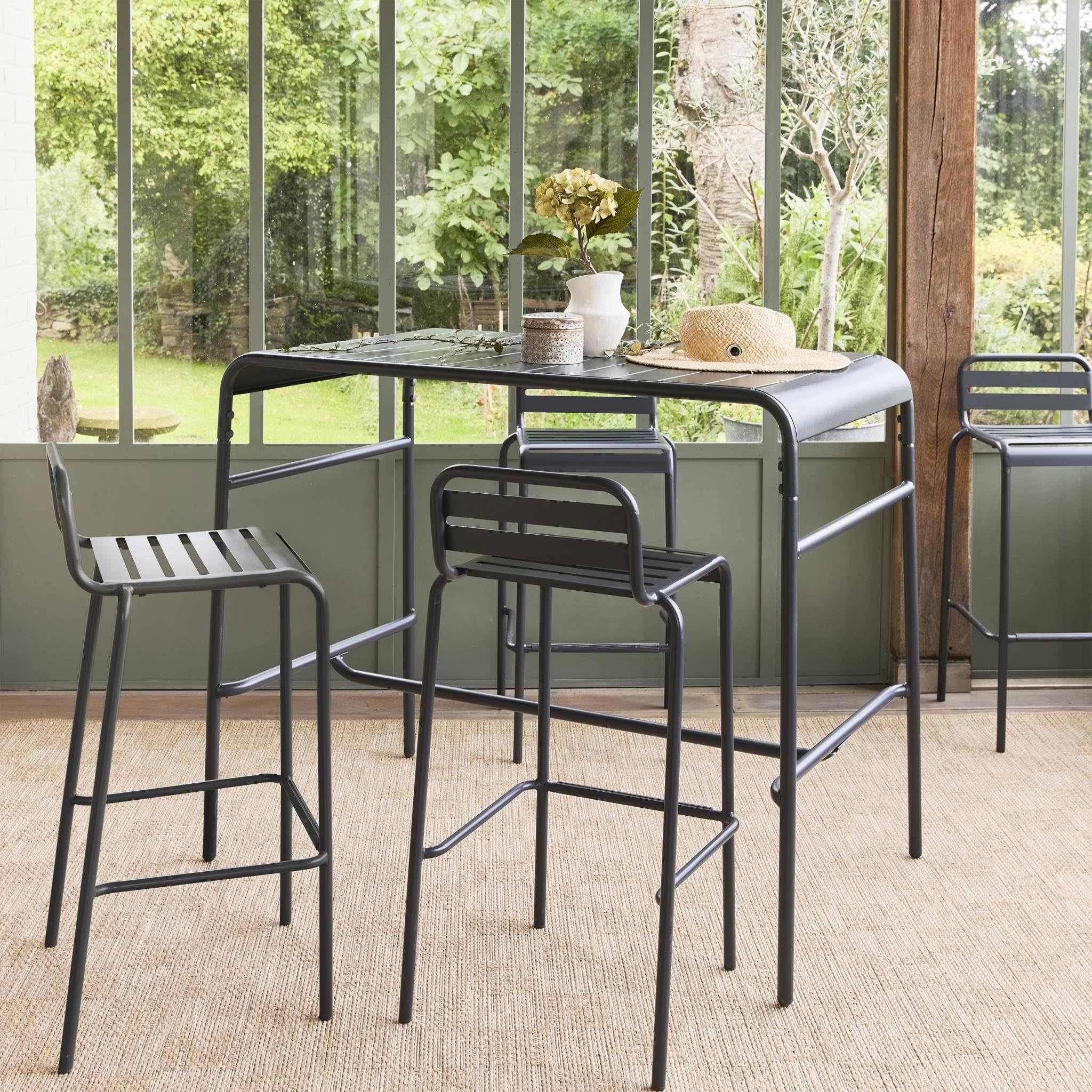 sweeek - Outdoor-Bartisch, 4 Hochstühle aus Stahl, 120 x 70 cm x 95 cm - Amelia