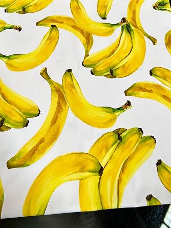 Banana Print Premium Nylon Spandex Fabric - Ultra-Soft & Stretchy 4-Way Stretch Fabric by The Yard - Perfect for Activewear and Swimsuit Fabric, and More -1 Yard - 58 Inch Width White