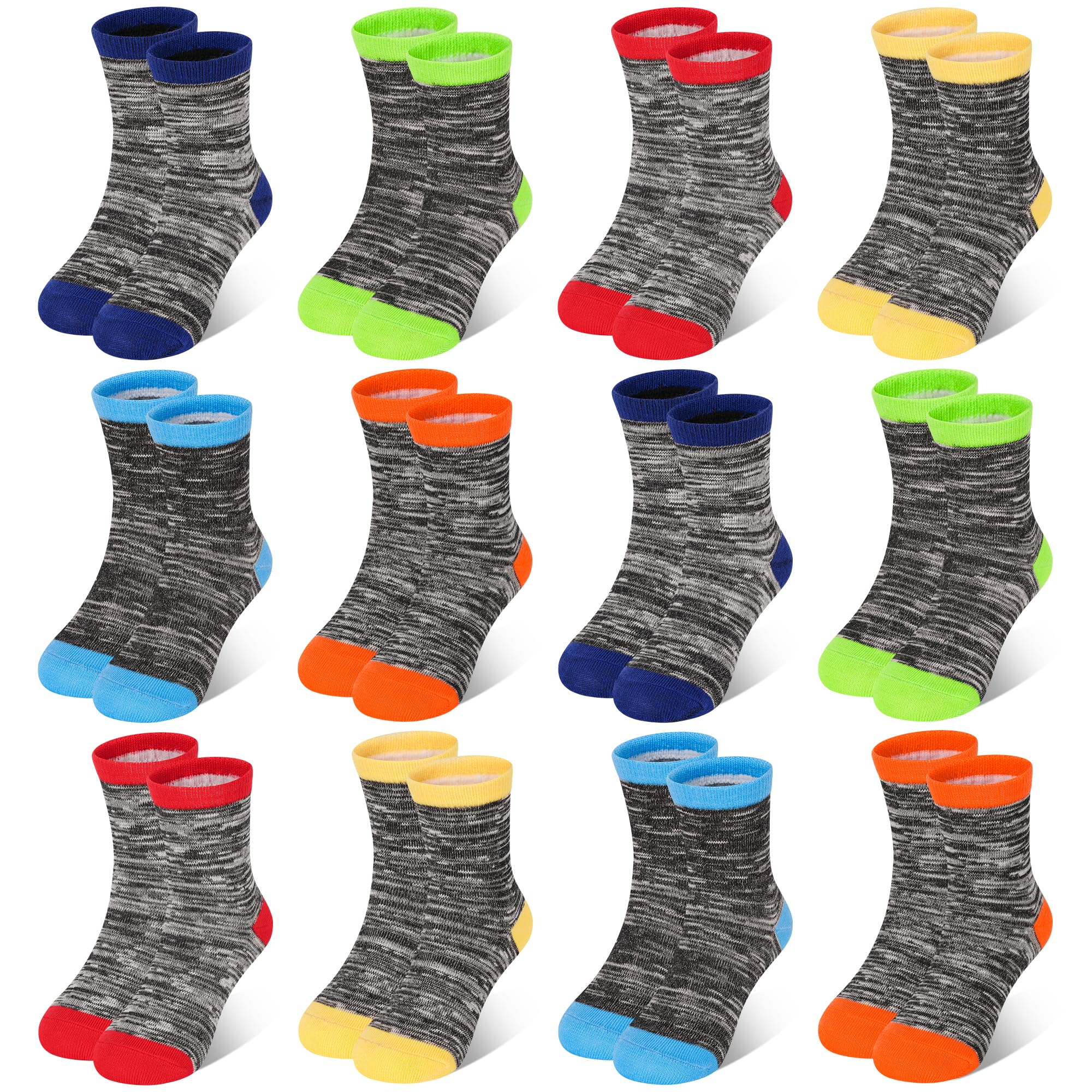 12 Pairs Kids Cotton Crew Socks, Unisex School Socks Ages 1-13