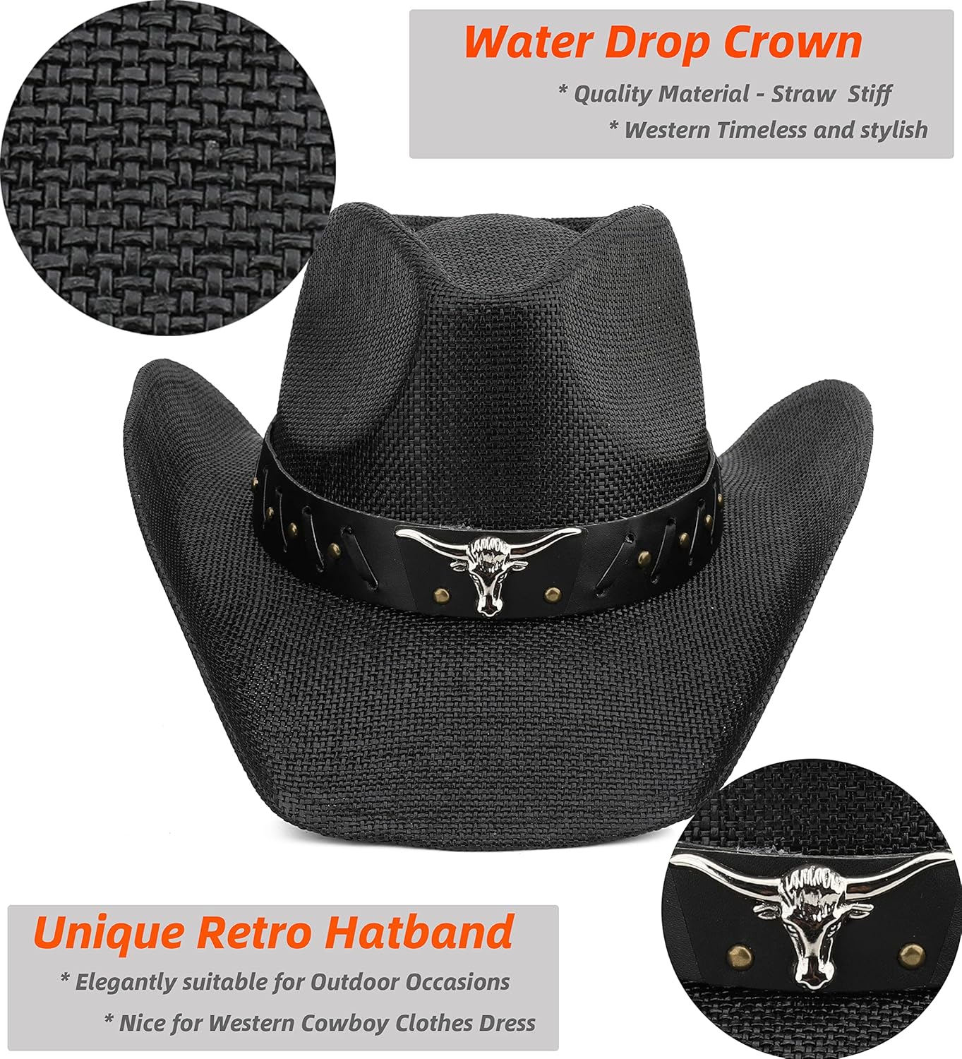 Adult Sun Straw Women Men Cowgirl Western Cowboy Hat Colored