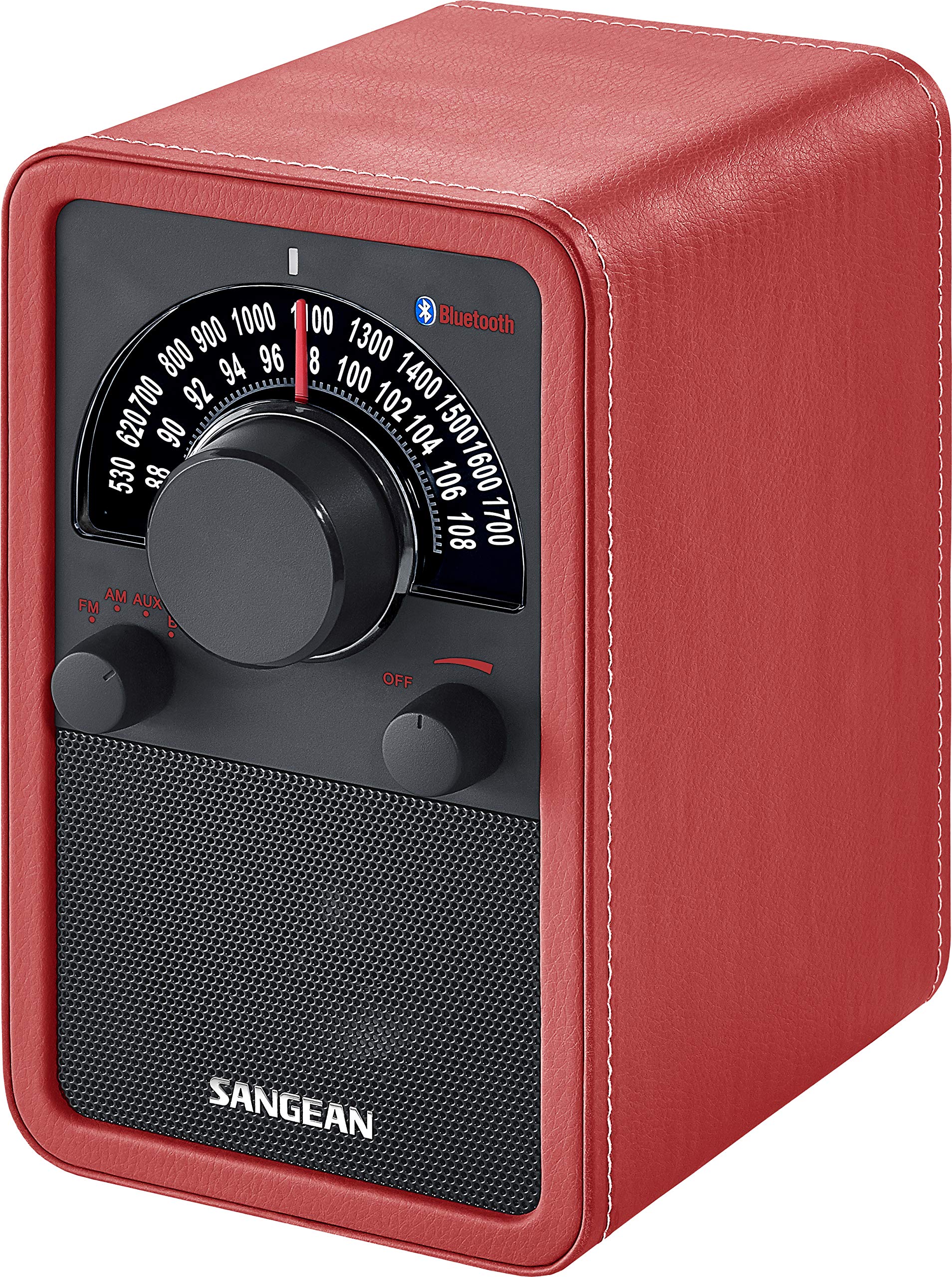 Sangean WR-15 Retro Radio mit FM und AM - Vintage Design - Bluetooth Streaming - Einzigartiges Holzgehäuse - Rot/Schwarz