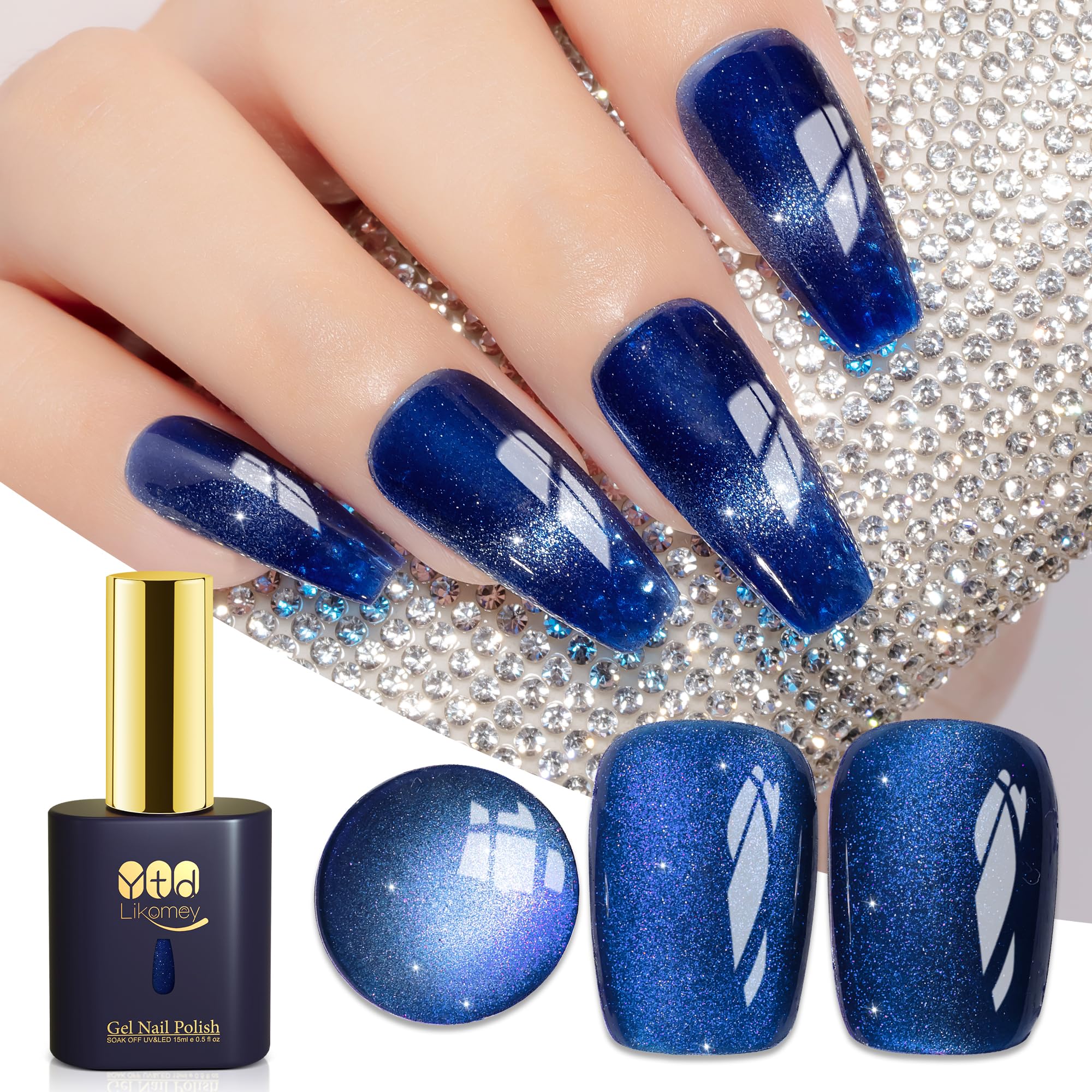 YTD Likomey Cat Eye Gel Nail Polish 15ml Blue Holographic Translucent Neutral Jelly Sheer Shiny Magnetic Glitter Fall