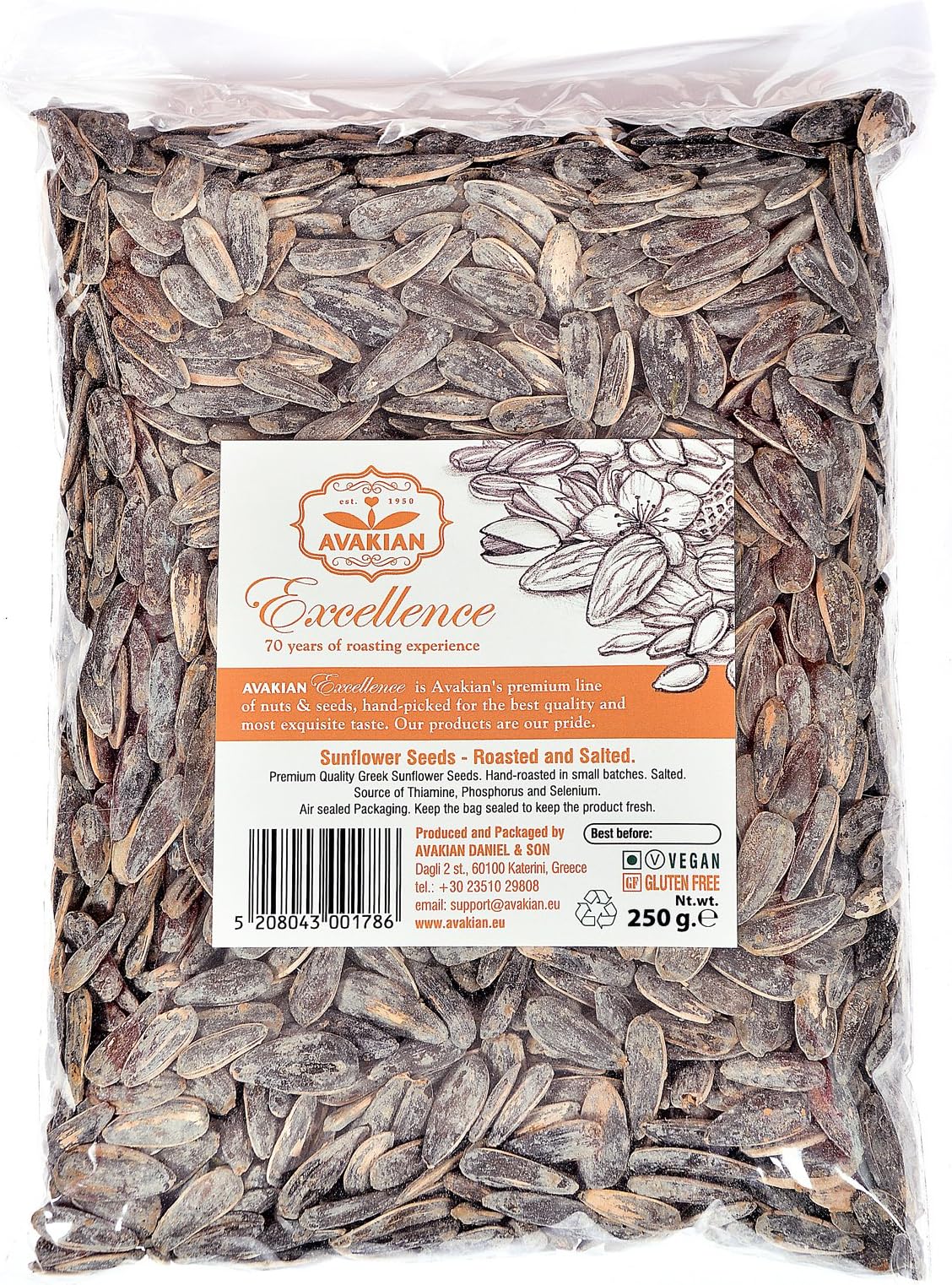 AVAKIAN Sunflower Seeds Roasted and Salted 250grams
