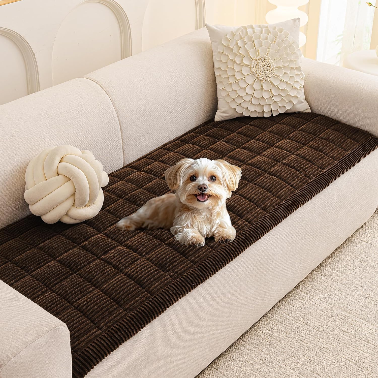 MEETSKY Couch Cover for Dog Washable, Sofa Covers for 2 Cushion Couch Non-Slip Loveseat Sofa Protector Pet Friendly Dog Mats for Couches Soft Furniture Covers, 27.6" x 59", Chocolate