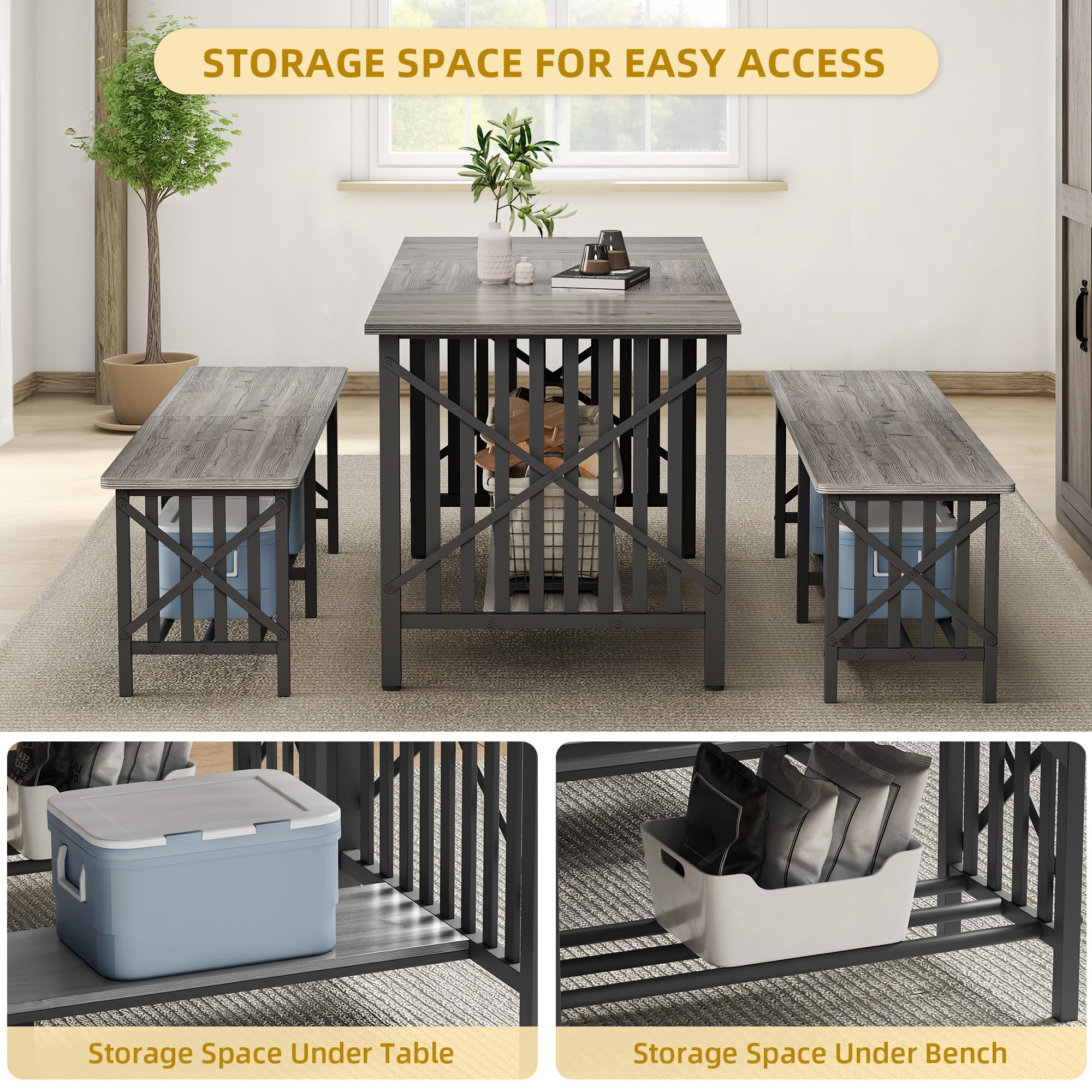 Amazon.com: DWVO 3-Piece Dining Table Set for 4-6 People, 63