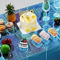 Vista 5 de Paquete de 4 manteles de plástico iridiscente brillantes desechables láser rectangulares, cubiertas de mesa, mantel de papel holográfico