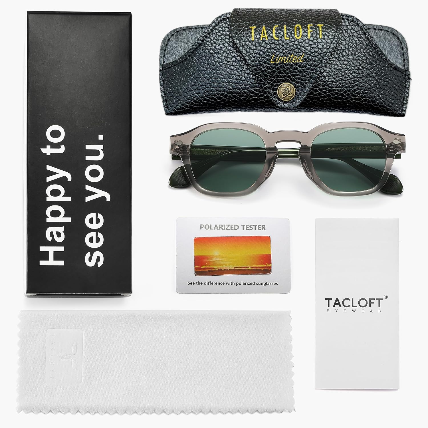 Acetate Polarized Sunglasses Men & Women HD with Anti-Reflective Coating Retro UV Protection & HD Clarity