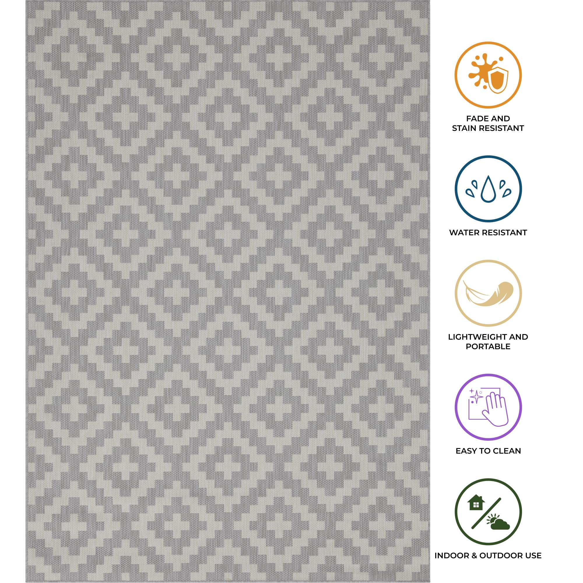 HomeArt Outdoor Rugs | Easy-Cleaning Indoor & Outdoor Area Rugs for Porch, Deck, Balcony, Garden, Picnic, Kitchen, Hallway | UV & Weather-Resistant Large Patio Rug Mats | Anthracite Cream 200 x 290 cm — view 386
