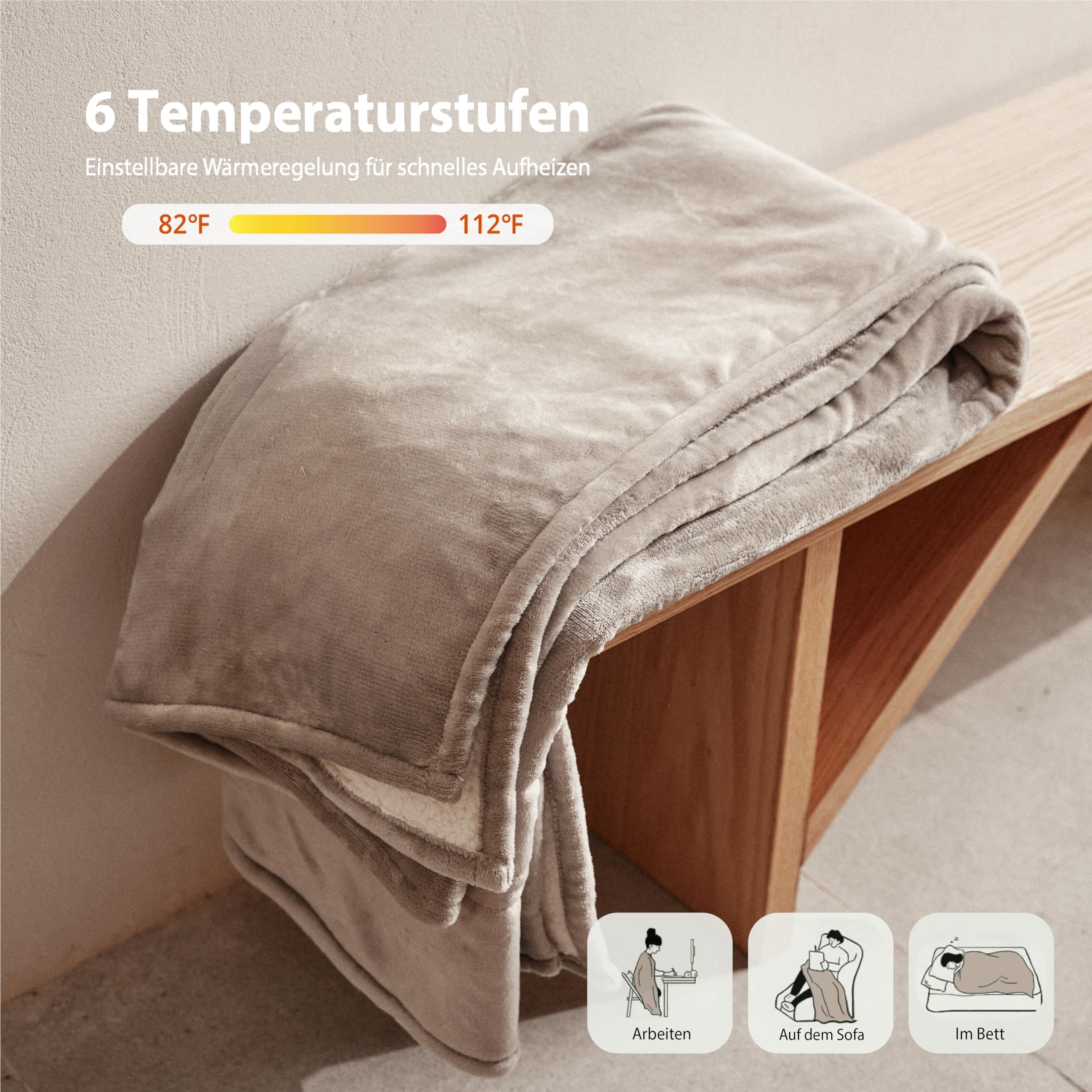 GOTCOZY Manta Eléctrica Grande 130x180 cm con 6 Niveles de Calor y Temporizador 10 Horas