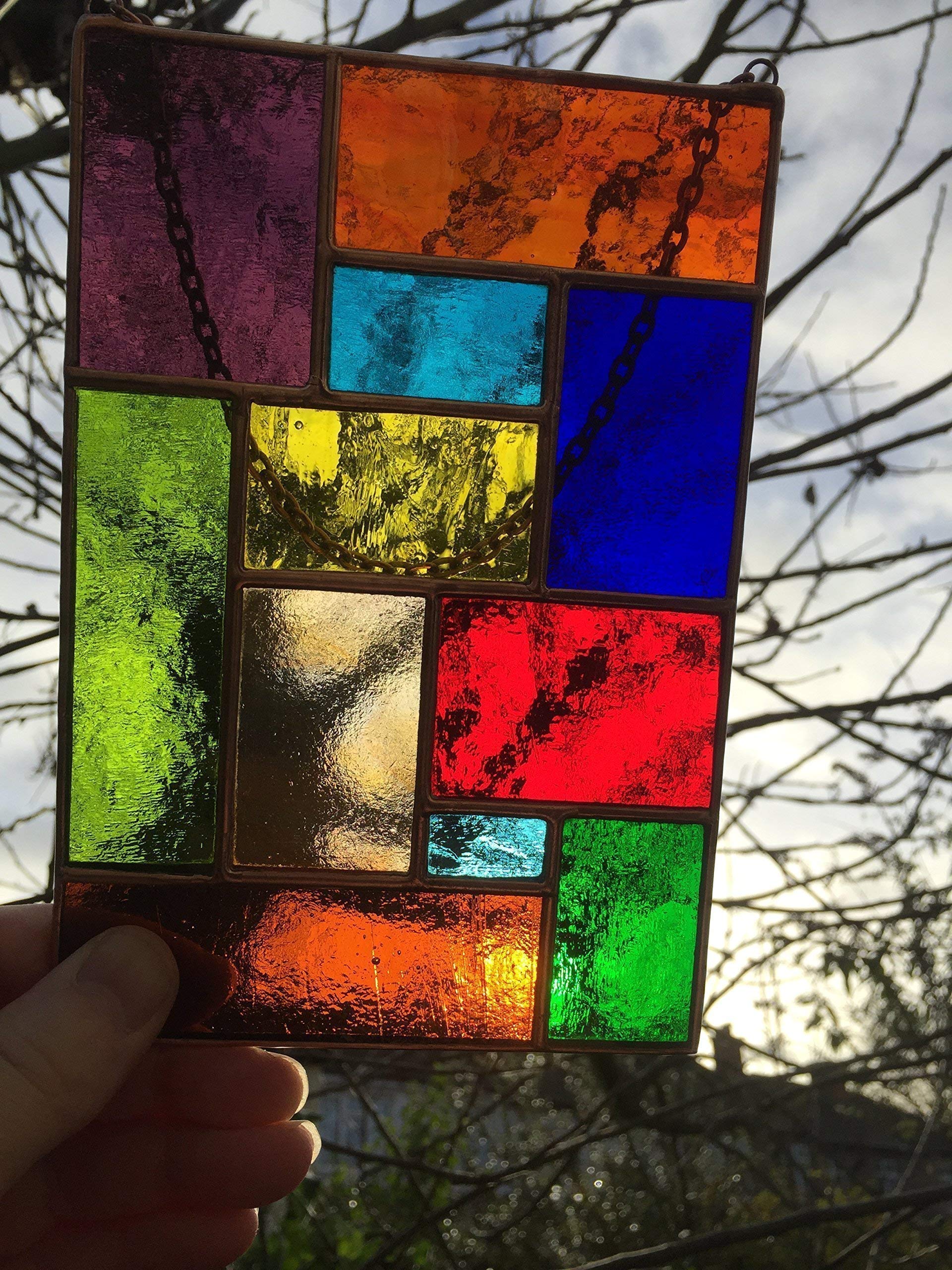 Panel de vidrieras, atrapasueños abstractos multicolor de cobre, hecho a mano, regalo artístico para ventana