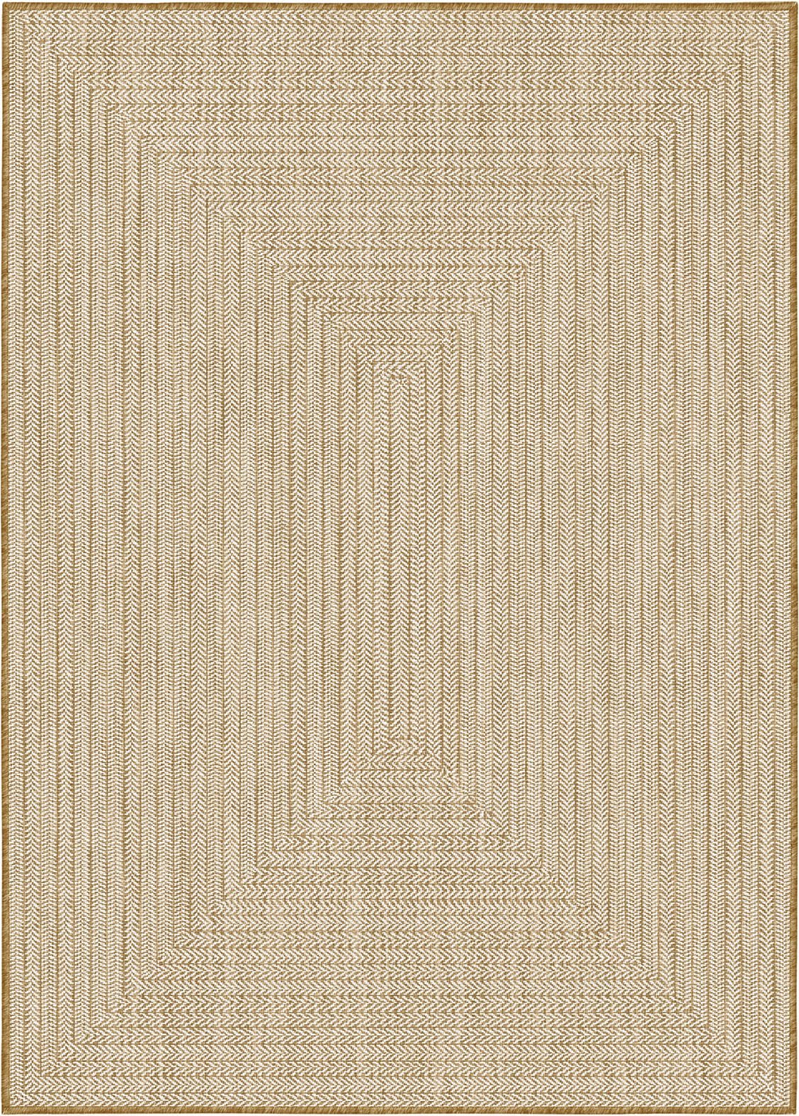 SrS Rugs® Luna Collection, Outside Rugs, Round & Oval Shape, with Soft Woven 2mm Pile. Contemporary Borders Design. 7 Colours, 9 Sizes (Beige Woven, 160cm x 225cm)