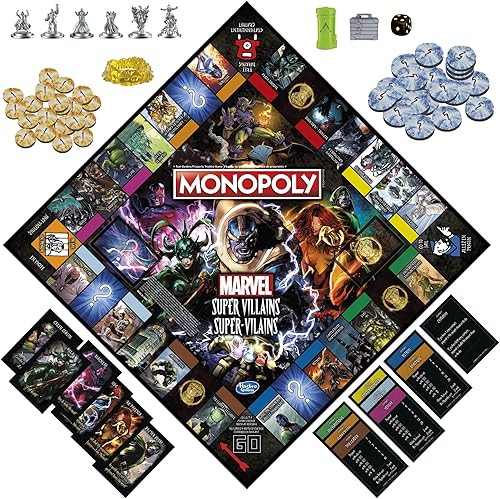 Miniatura 3 de Monopoly Edición de Super Villanos de Marvel - Juego de mesa para familias y niños a partir de 8 años, juego de Marvel para 2-6 jugadores