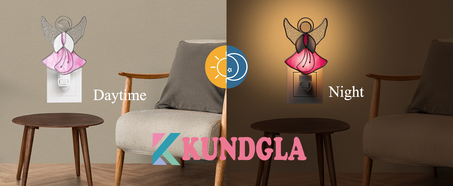 Image of Stained Glass Yellow Guardian Angel Night Lights Plug into Wall | Plug in Night Lights Into Wall Socket Decorative Nightlight for Bedroom Hallway,Mothers Day Gifts for Mom Birthday Christmas