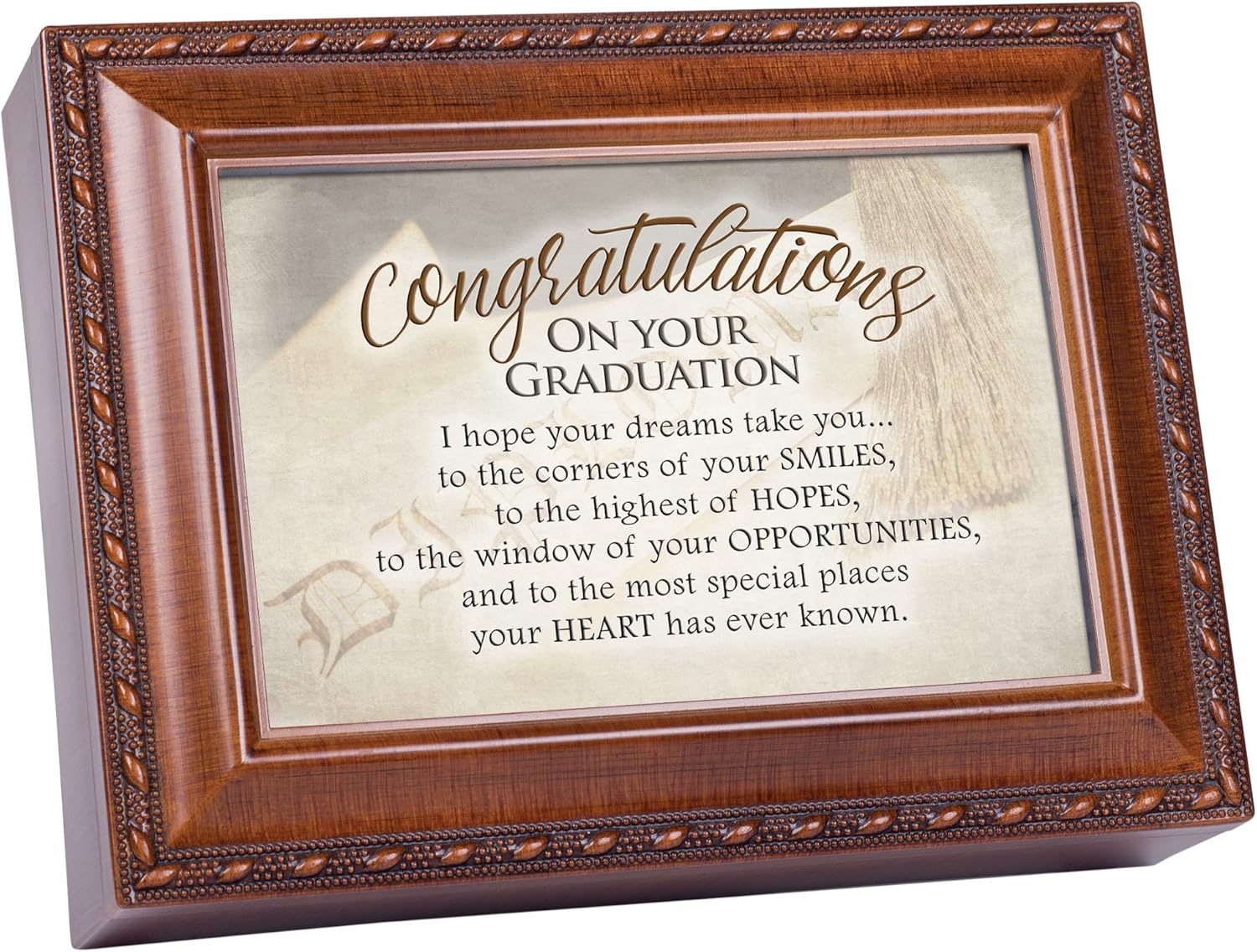 Cottage Garden Congratulations On Graduation Woodgrain Keepsake Music Box Plays Pomp and Circumstance