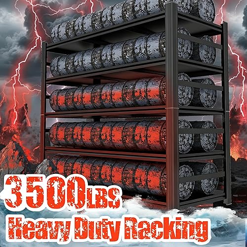 Miniatura 4 de Estantería de garaje de 3800 libras, estantes de almacenamiento de metal ajustables de 5 niveles, estantes de almacenamiento de garaje, resistentes