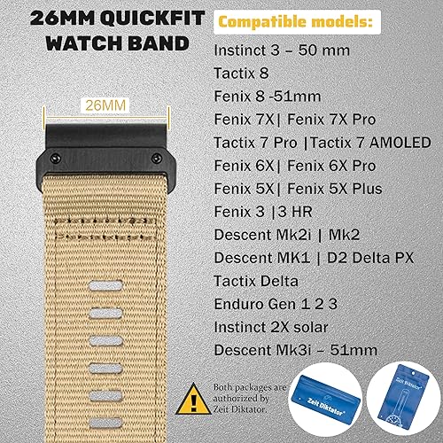 Miniatura 2 de Zeit Diktator Correas de reloj Quickfit de 1.024 in compatibles con Garmin Tactix 7 ProFenix 7X Pro7X6X Pro5X pro5XDescent MK2 MK1 Tactix